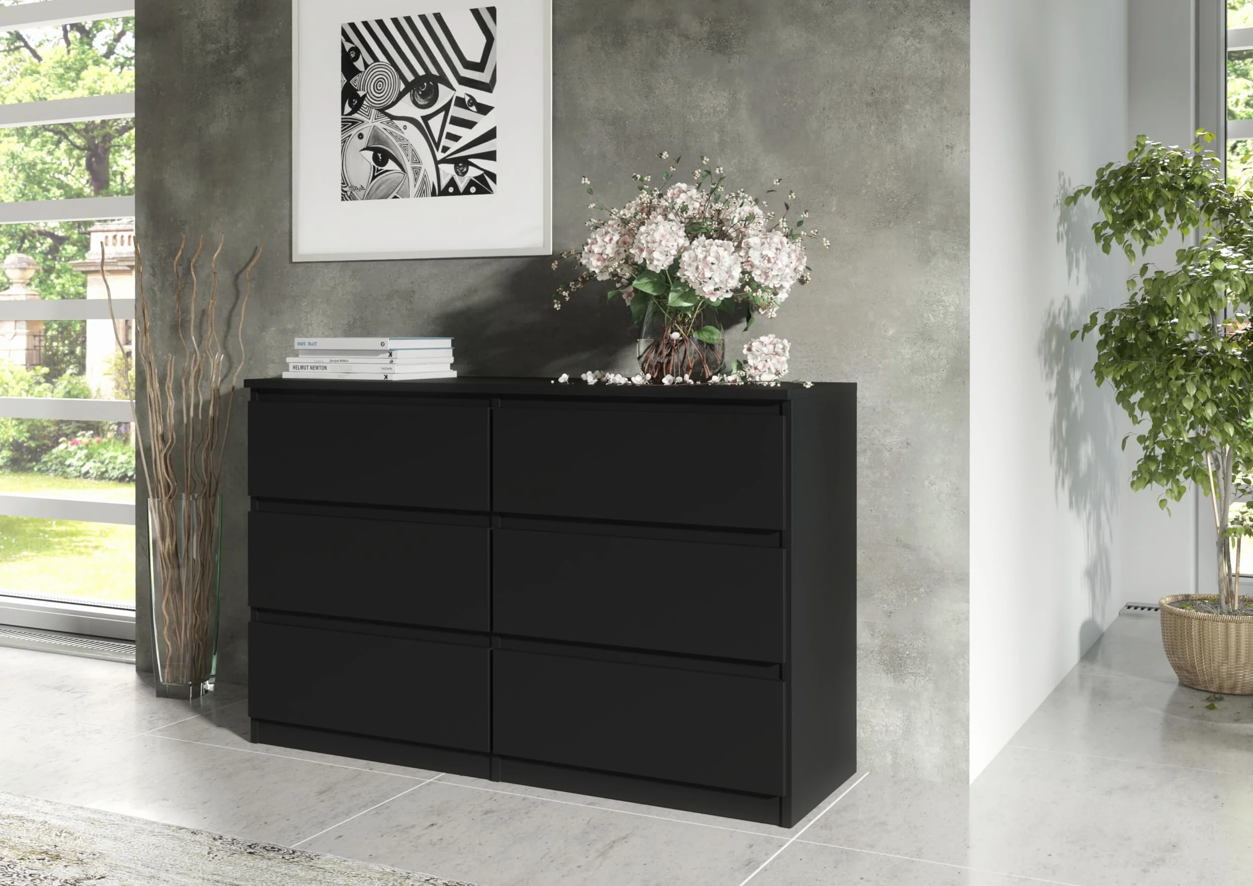 meble masztalerz Komoda Czarna Mat z 6 szufladami - 120x78,5x39 cm - Komoda do salonu, sypialni - Szafka z szufladami - Komoda z szufladami - 120 cm