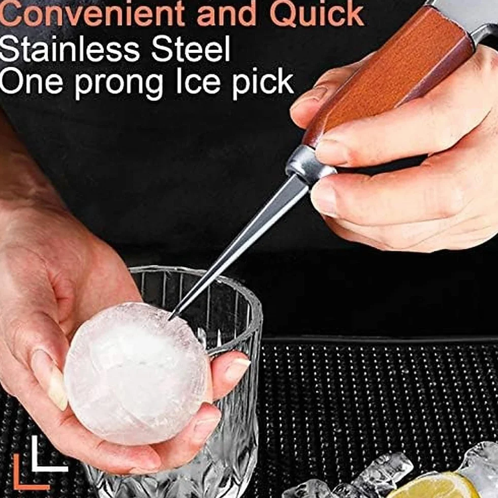 Profesjonalny lodołamacz barowy Ice Pick dla restauracji - stal nierdzewna z drewnianą rękojeścią, narzędzie do bary i koktajli