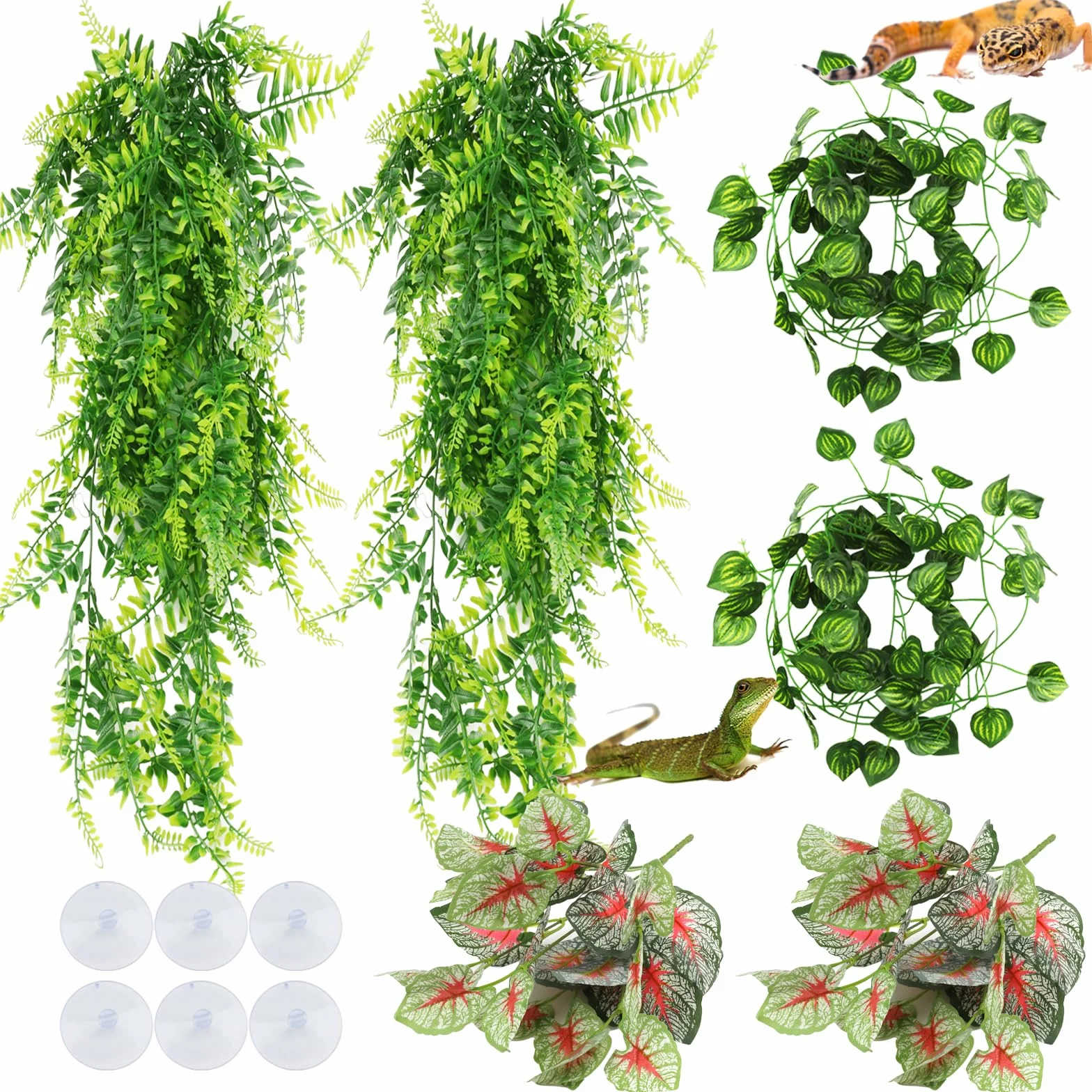 QUOZUO sztuczna wisząca roślina do terrarium dla gadów kameleonów jaszczurek węży