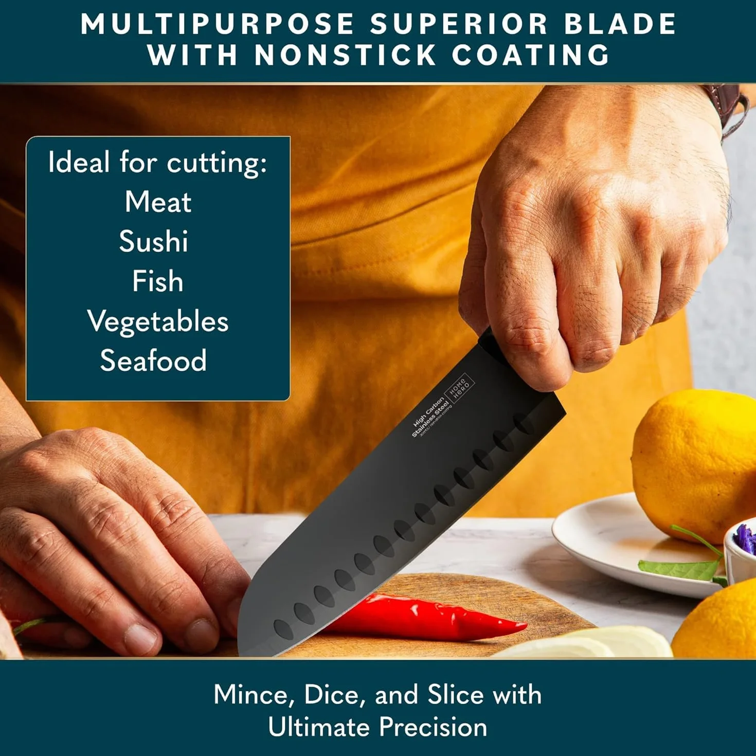 Home Hero Zestaw 2 szt. Nóż Santoku+ostrze - nóż ze stali nierdzewnej o wysokiej zawartości węgla z ergonomicznym uchwytem-ostry nóż wegetacyjny-wielofunkcyjny mały nóż(1 szt Nóż Santoku+1 szt ostrze)