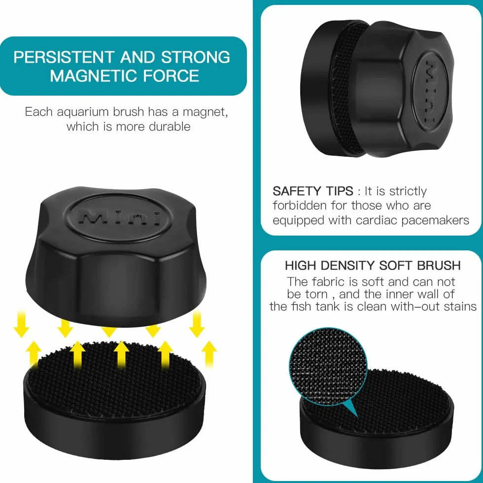 fllintronic Magnetyczna szczotka do akwarium, skrobak do glonów Mini szczotka, magnetyczna szklana szczoteczka do akwarium, magnetyczna ściereczka do czyszczenia wnętrza akwarium