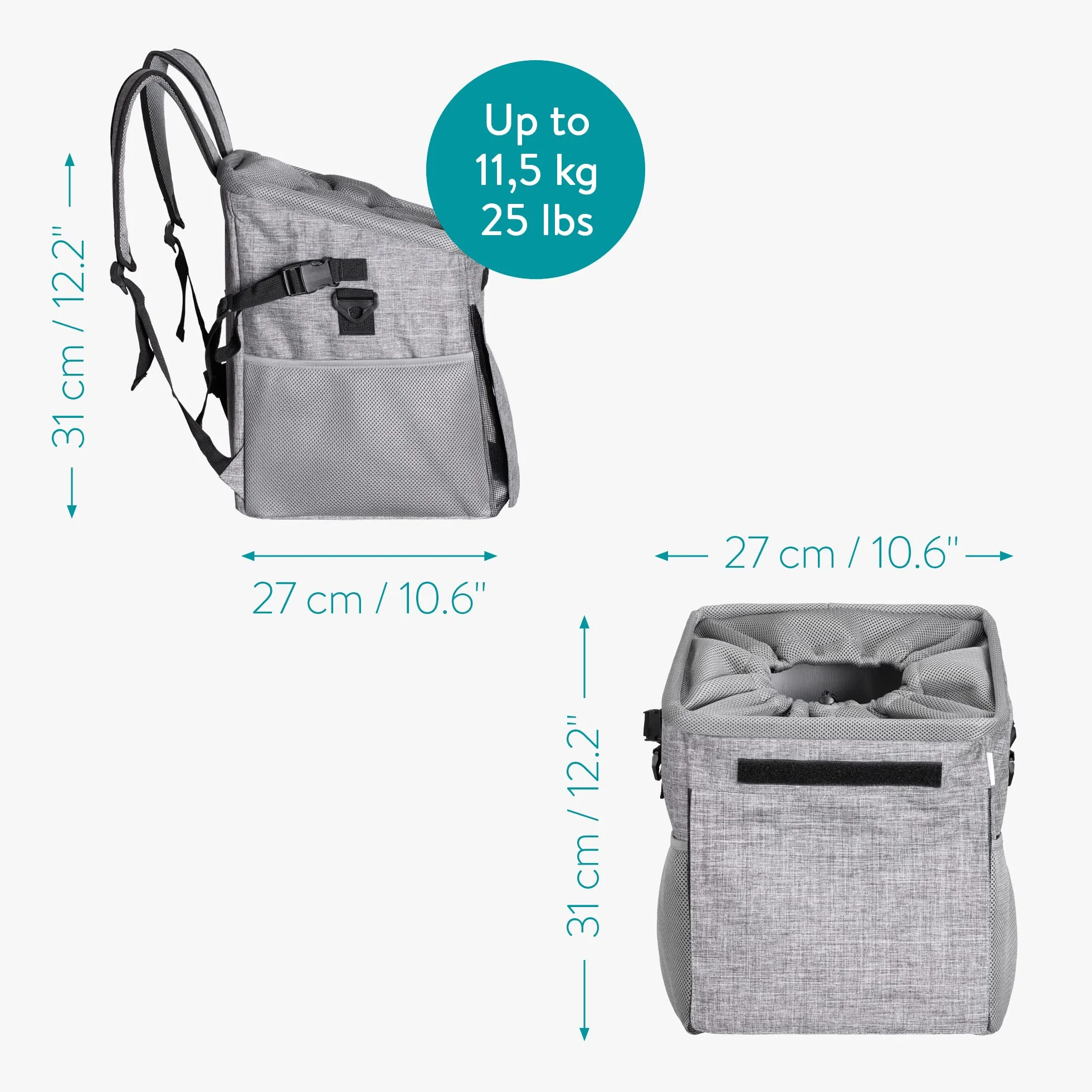 Navaris Plecak dla psów i kotów – 31 x 27 x 27 cm, torba transportowa, nośność do 11,5 kg