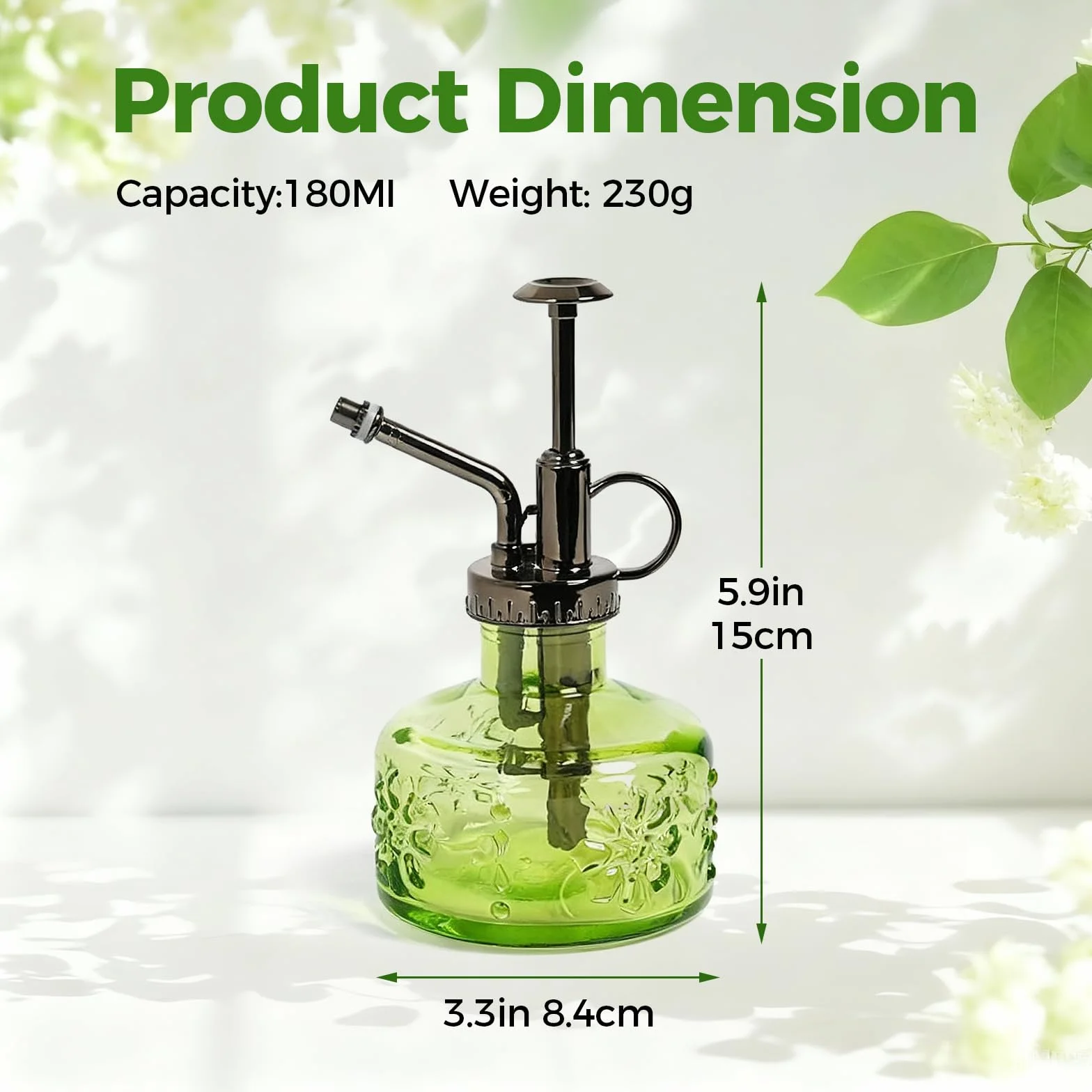 Bamworld Konewka do Roślin Bamworld, 180ml Szklany Sprayer, Wintage Zielona Konewka do Roślin Wewnętrznych, Sukulentów i Kwiatów