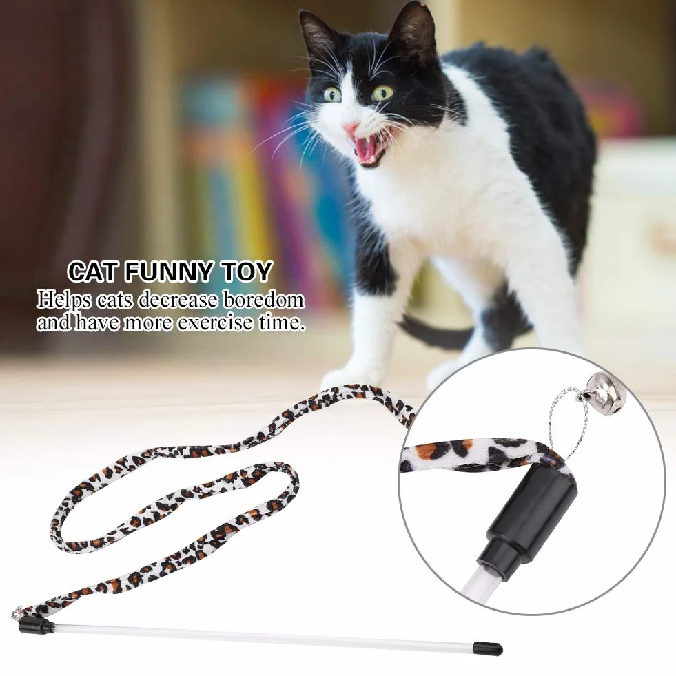 Cat Teaser Stick Chaser Zauberstab Leopard Print Tail mit Bell für Katzen