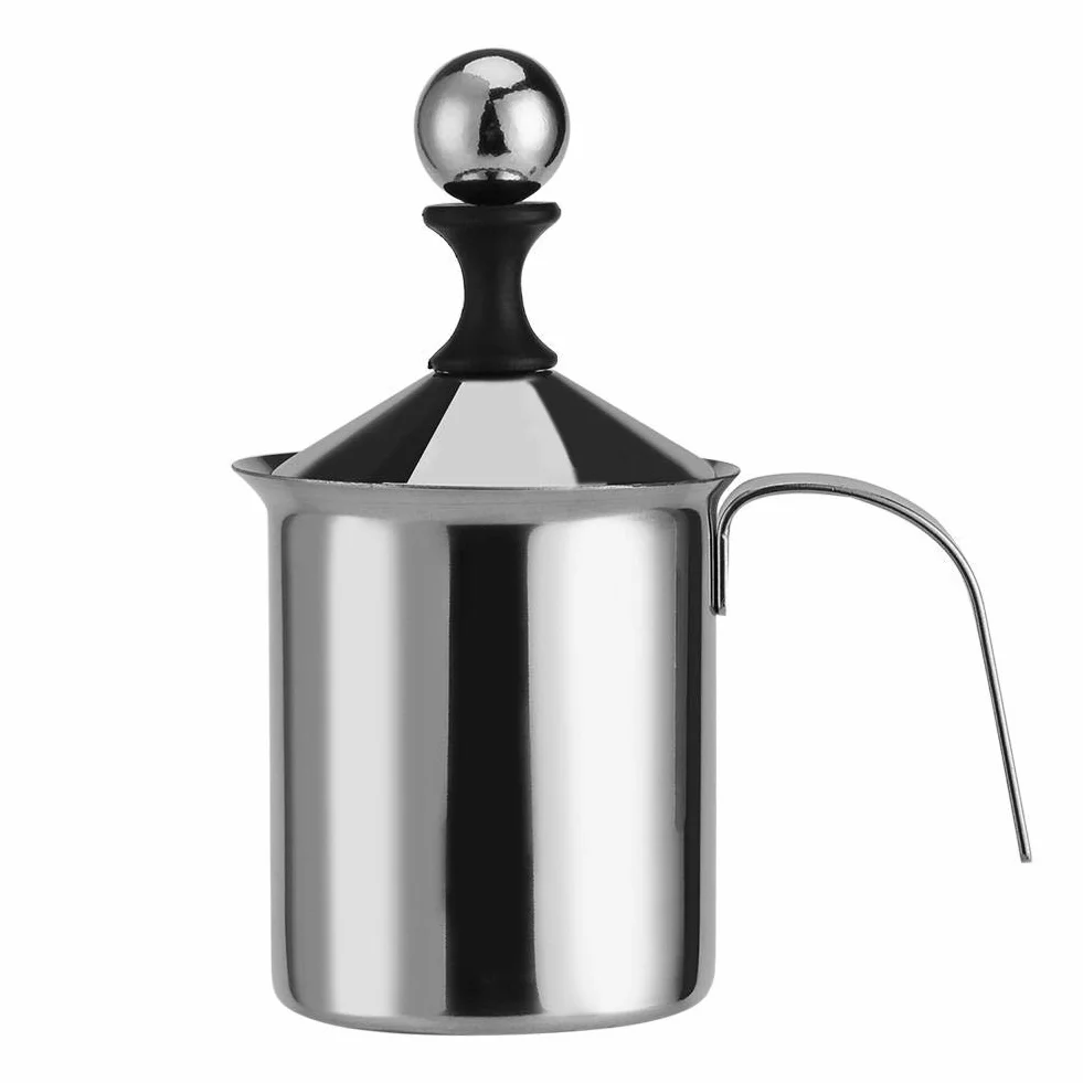 Zerodis Spieniacz do mleka 400 ml/800 ml stal nierdzewna ręczny spieniacz do mleka podwójna siatka kawa cappuccino spieniacz kremowy (800 ml)