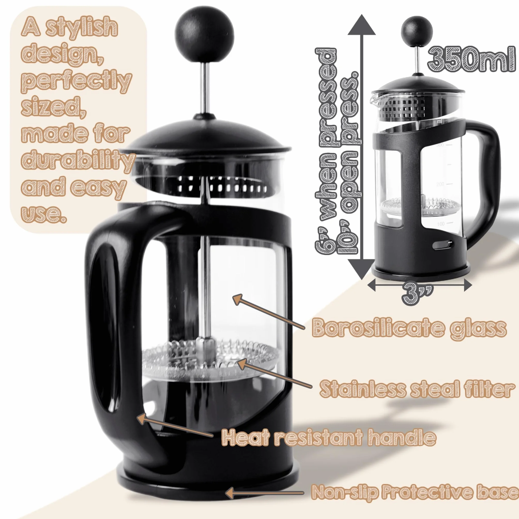 Nozzy French Press, mały ekspres do kawy 350 ml