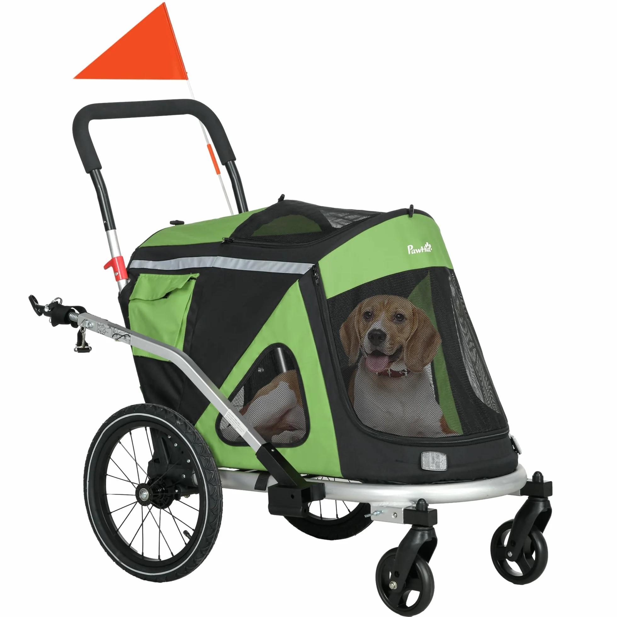 PawHut 2 w 1 przyczepa dla psów buggy, przyczepka rowerowa dla psów, wózek dla psów z odblaskami, do 20 kg, tkanina Oxford, zielona