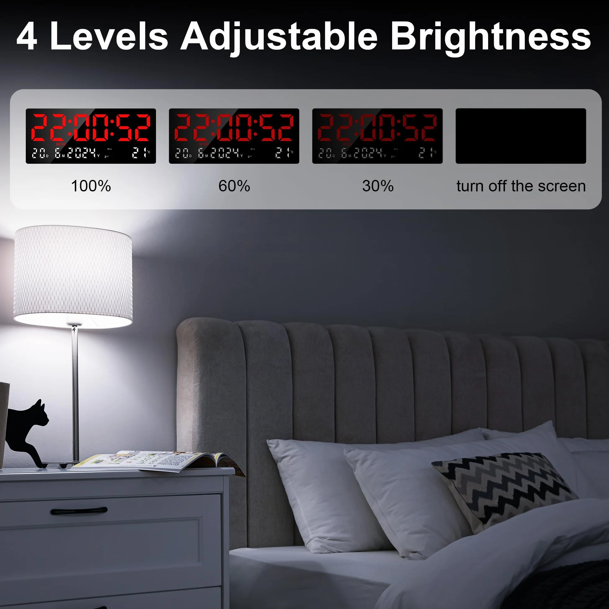Lafocuse Zegar ścienny 15,5" cyfrowy LED, duży wyświetlacz, cyfrowy zegar ścienny i stołowy z pilotem zdalnego sterowania, dużymi cyframi, datą, temperaturą, tygodniem, nowoczesny zegar do salonu