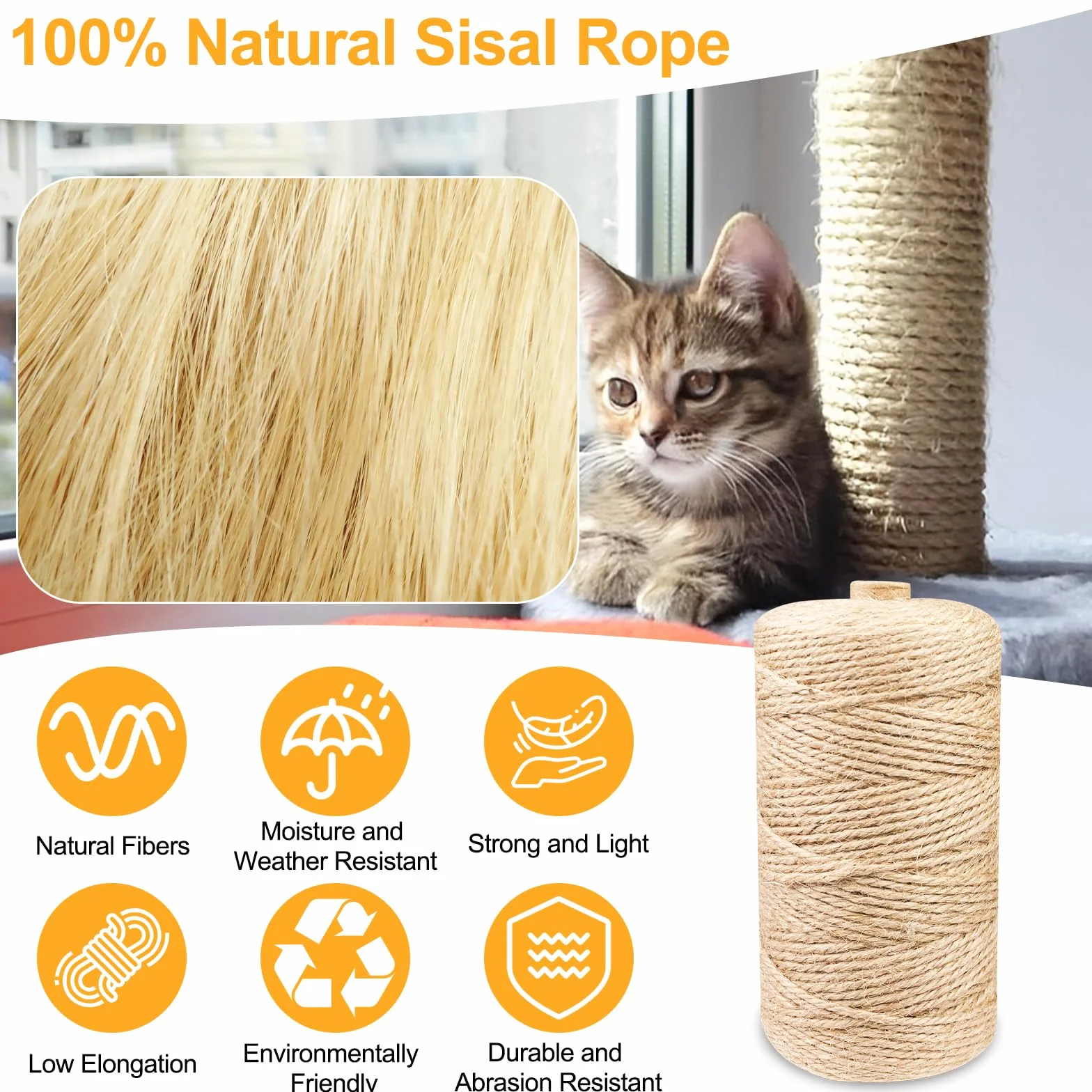 Magrimaxio Jute Rope, Natural Sisal Rope 6 mm X 50m, Cat Scratching Rope for Garden Decoration, Jute Rope Repair Replace Cat Scratching Post, Cat Toy Rope, Cat Tree Rope, Cat Toy Rope, Cat Tree Rope