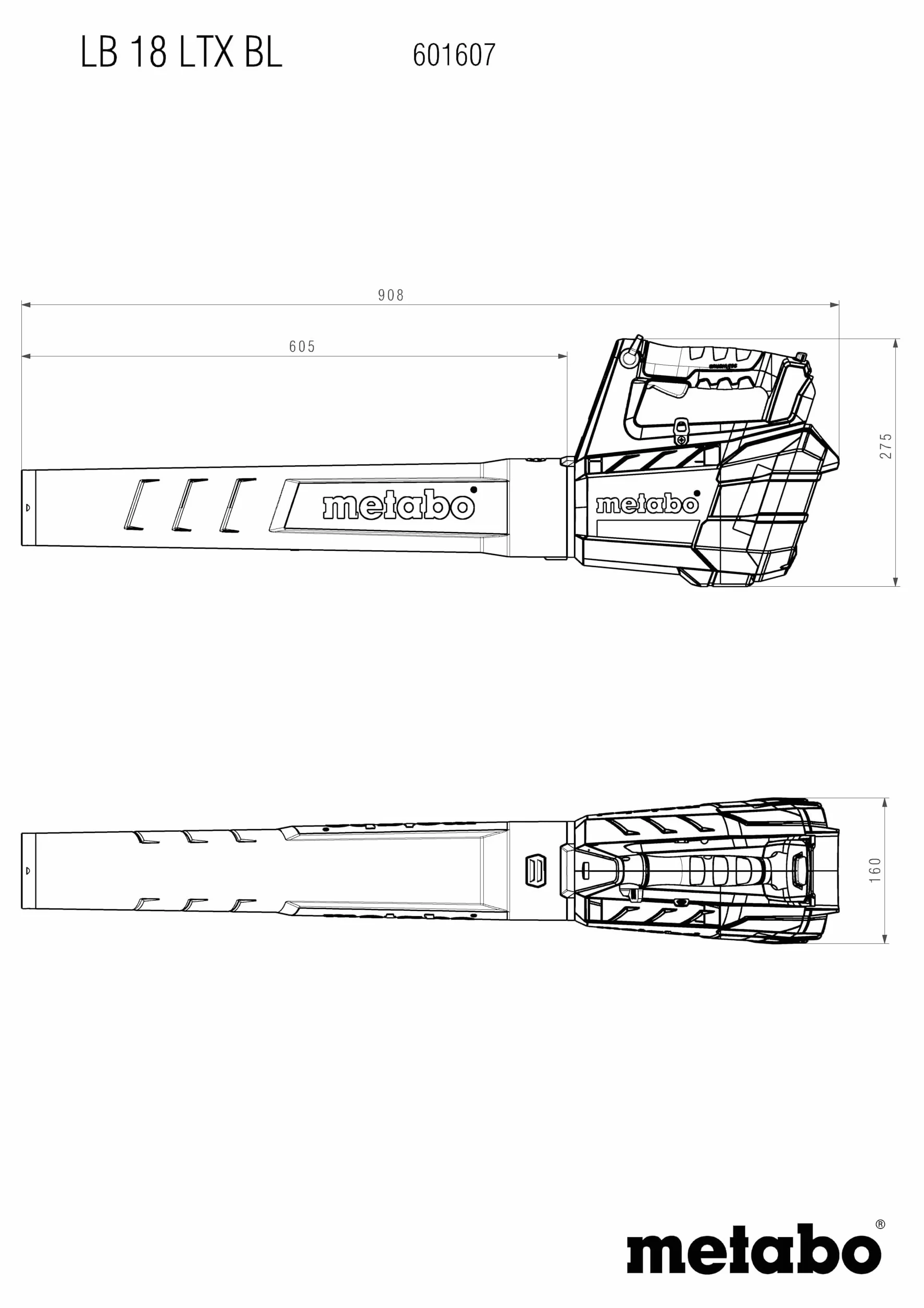 Metabo akumulatorowa dmuchawa do liści LB 18 LTX BL – 601607850 – 18 V – Cicha dmuchawa z mocnym silnikiem i stałą siłą nadmuchu – Bez akumulatora i ładowarki