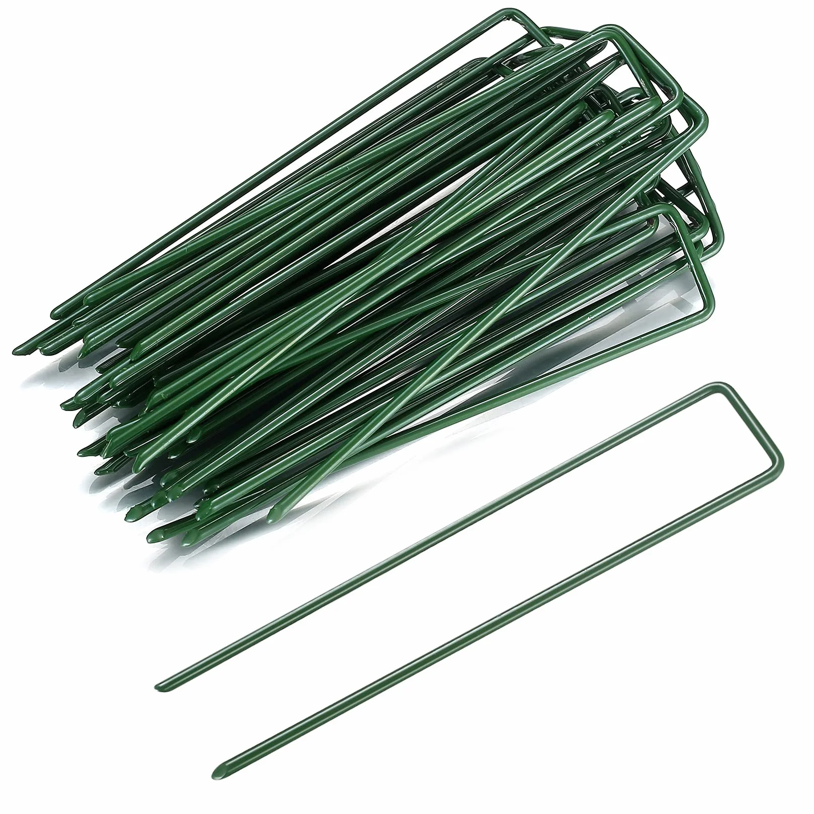 Zielone metalowe kołka do ogrodu, sztucznej trawy, chwastów, tkanin, mat, sztucznych traw, namiotu, siatki - 150 mm