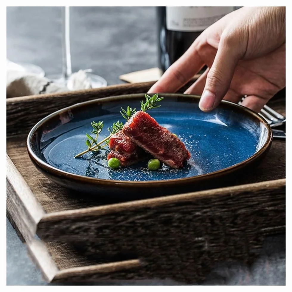 Ceramiczne talerze obiadowe - kreatywna zastawa stołowa do restauracji i użytku domowego, płytkie płaskie naczynia do serwowania, idealne do steków i posiłków