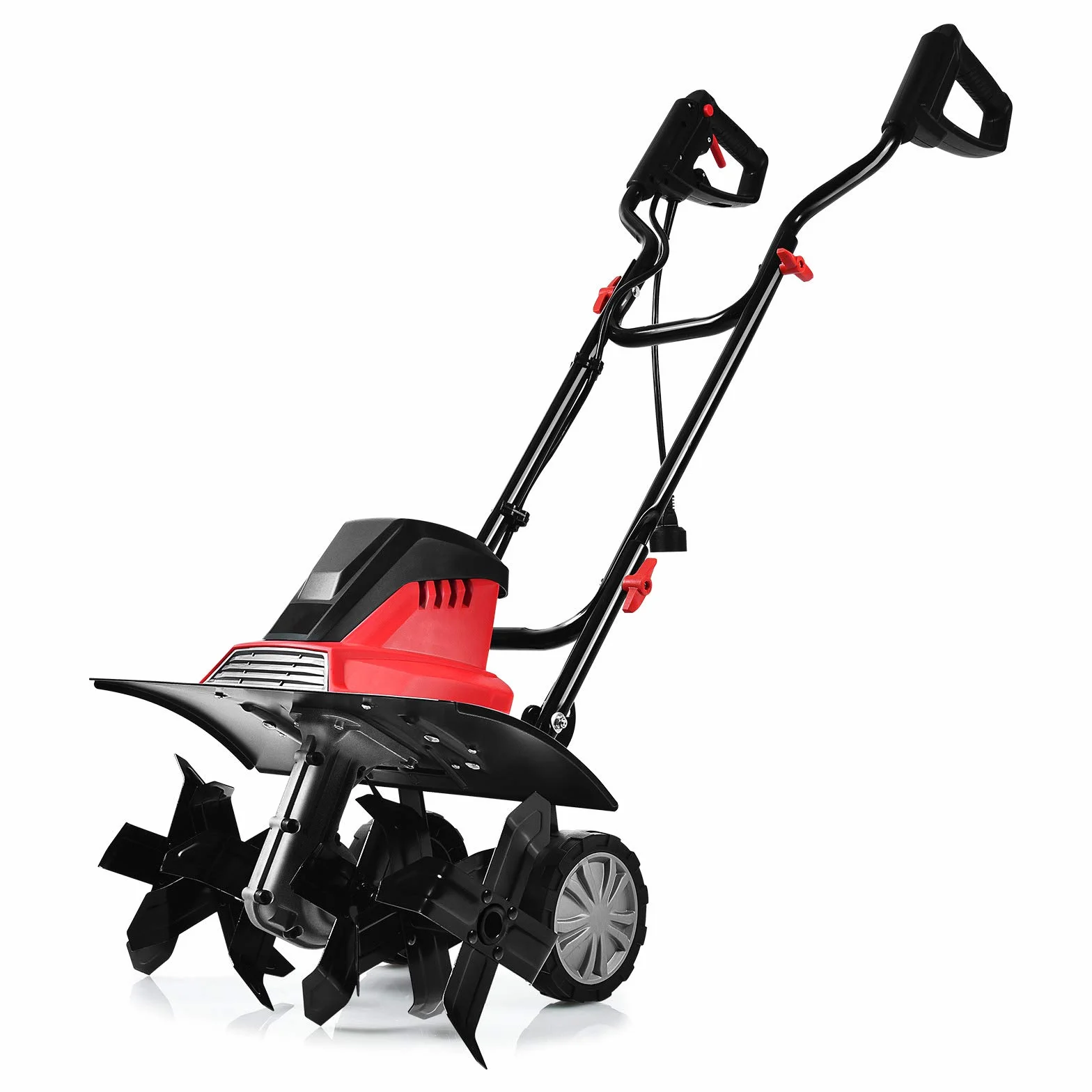 GOPLUS Elektryczna rozdrabniarka ziemna, 1500 W, z 6 ostrzami do siekania, głębokość robocza 220 mm, szerokość robocza 430 mm, składane kółka, składany drążek kierowniczy do wyładowywania ziemi