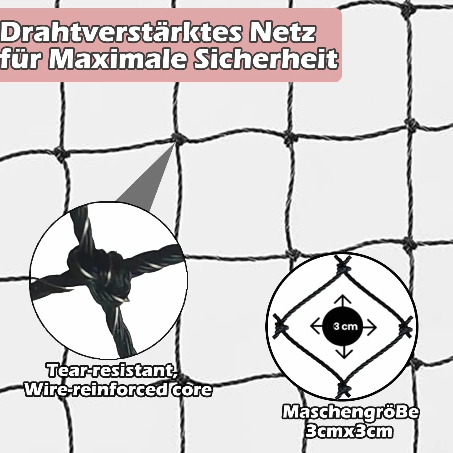 Siatka dla kota na balkon, 6 x 3 m, wzmocniona drutem, z linką mocującą 15 m i akcesoriami, mocna, trwała, odporna na promieniowanie UV, odporna na warunki atmosferyczne, nadaje się na balkon,