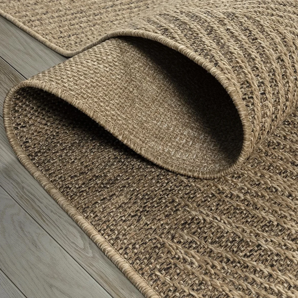 the carpet Kansas – wytrzymały dywan do wnętrz i na zewnątrz, o naturalnym wyglądzie juty, odporny na warunki atmosferyczne, nadaje się na taras i do ogrodu, ok. 60 x 90 cm