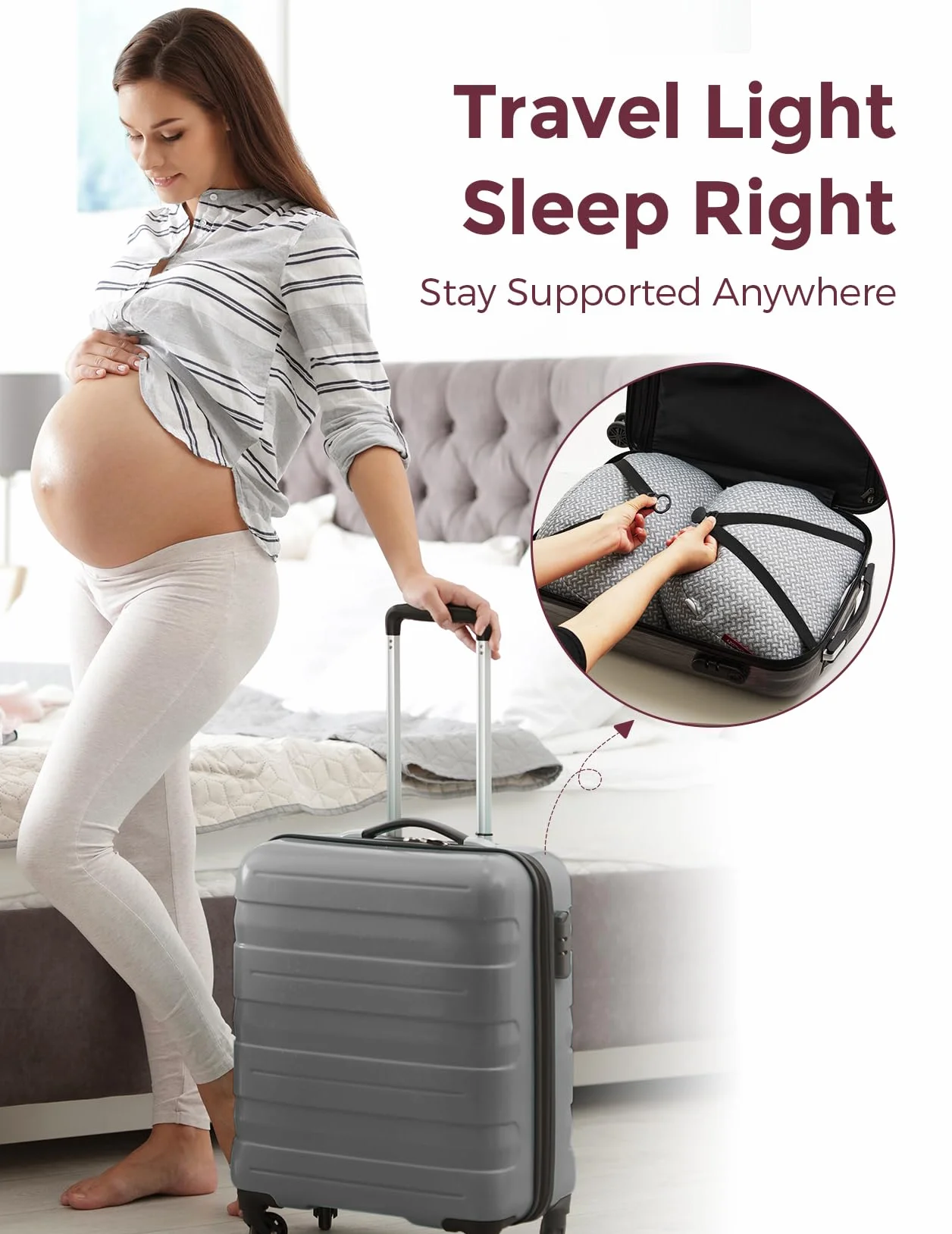 momcozy Poduszka ciążowa w kształcie litery W | Ergonomiczna poduszka do spania na boku dla kobiet w ciąży | regulowana poduszka podróżna z podparciem brzucha, pleców i bioder