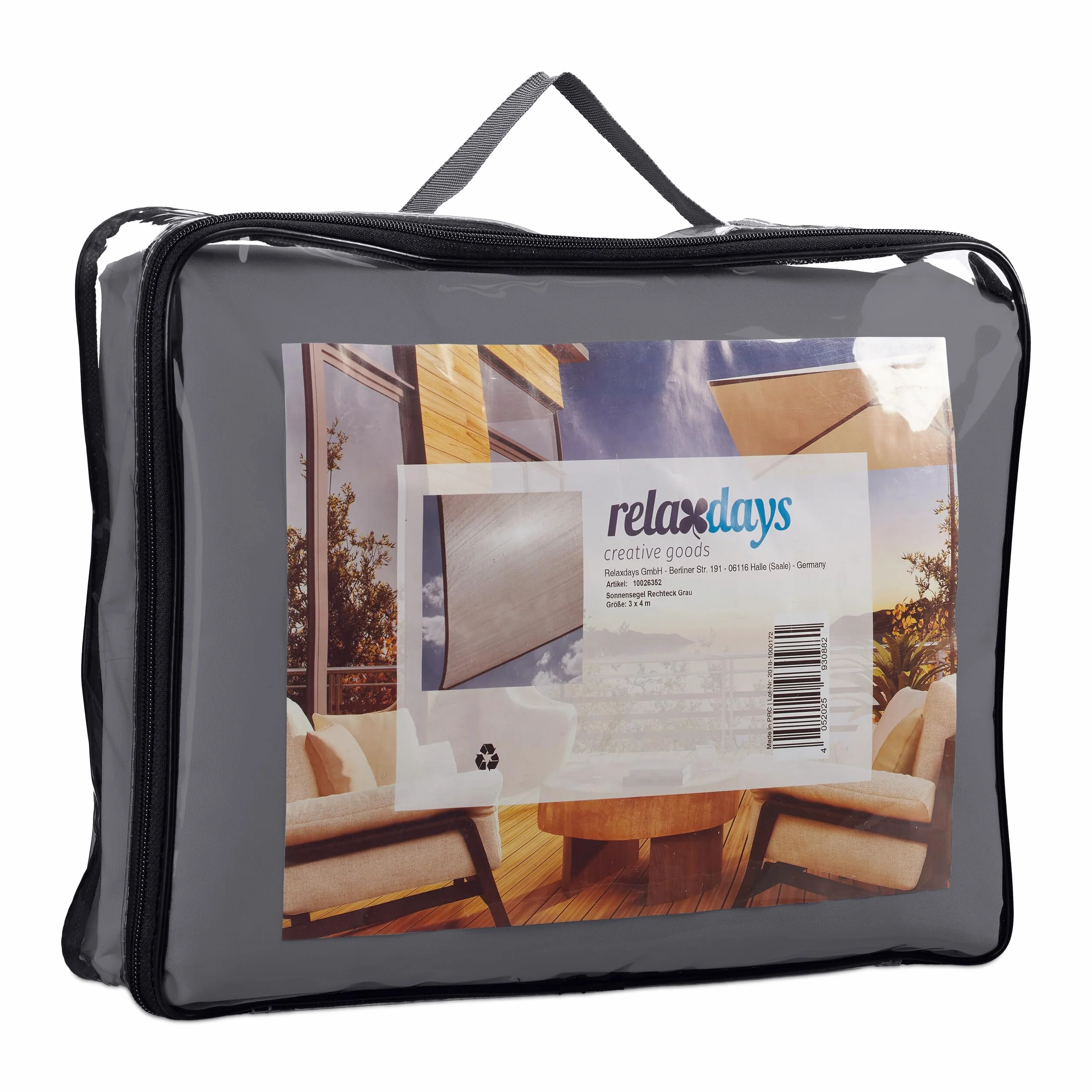 Relaxdays Prostokątny żagiel przeciwsłoneczny, odporny na działanie wody, odporny na działanie promieni UV, z linami napinającymi, taras, balkon, szer. x gł.: 3 x 4 m, szary