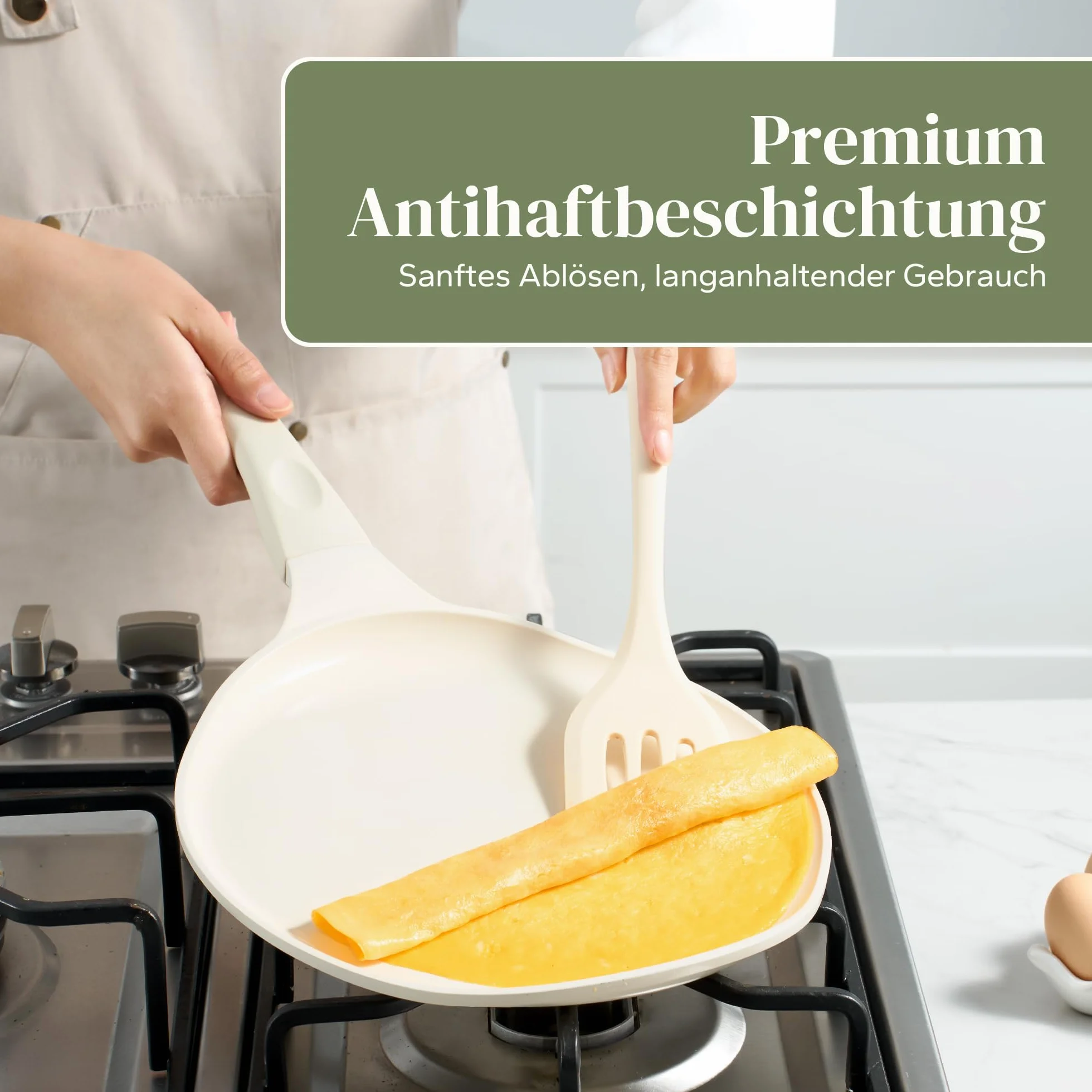 Redchef Patelnia do naleśników 30 cm, indukcyjna, ceramiczna, nieprzywierająca, płaska, bez PTFE, nie zawiera PFAS, PFOA, odporna na zarysowania, nadaje się do mycia w zmywarce, beżowa