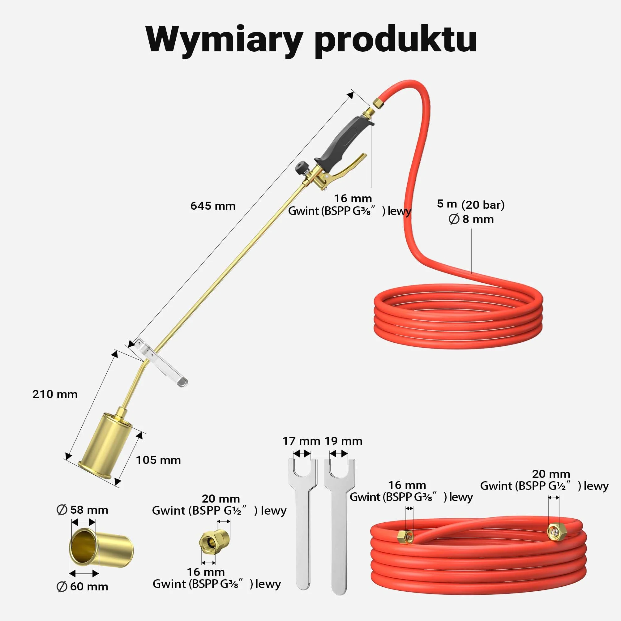 Wiltec Palnik gazowy do wypalania chwastów, dachów papy i lutowania 2000°C, ekologiczny wypalacz trawy i chwastów, 5 m wąż i ergonomiczny uchwyt