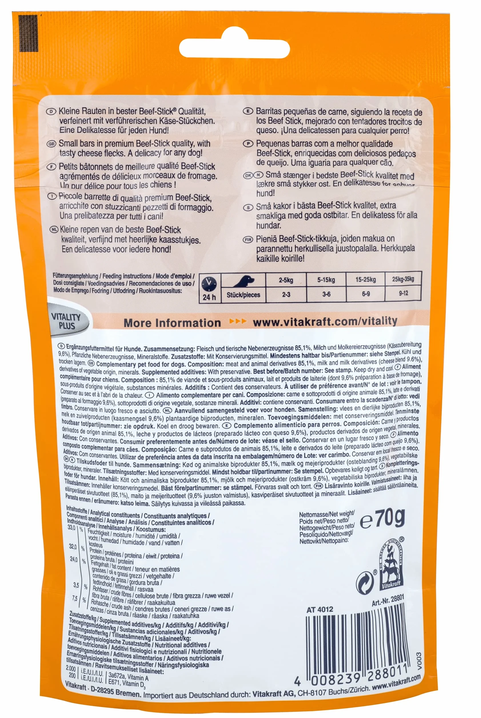 Vitakraft Beef Stick Quadros Karma dla Psów, Wołowina, 70 g