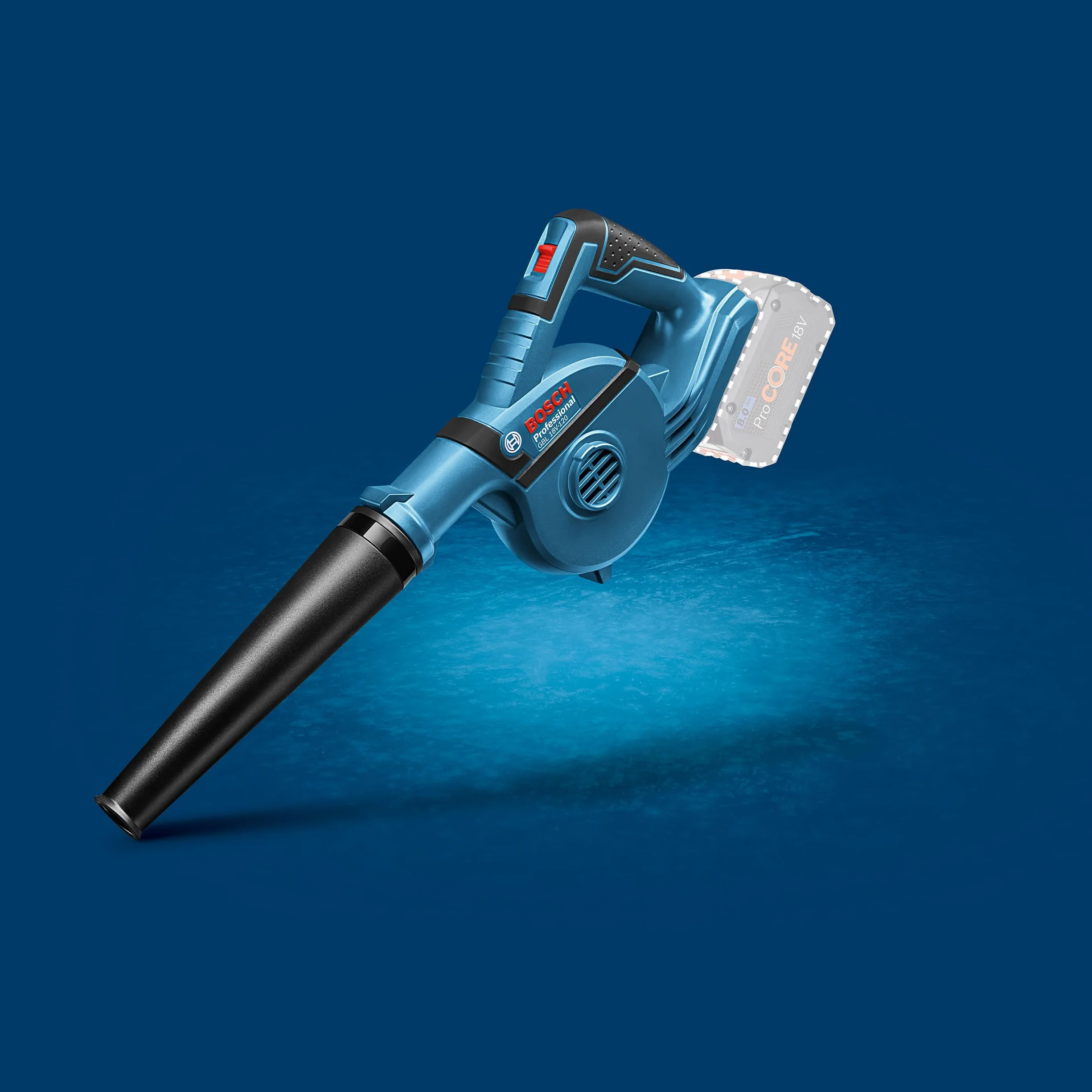 Bosch Professional system 18V: akumulatorowa dmuchawa GBL 18V-120 (prędkość przepływu powietrza do 270 km/h)