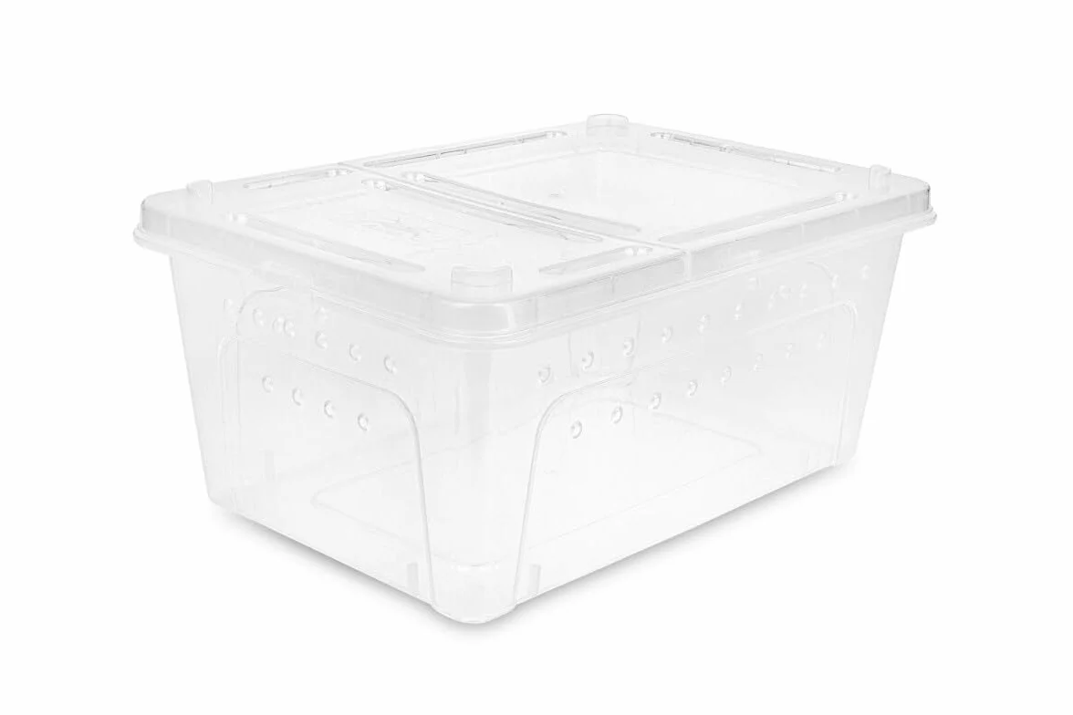 Happet Breeding Box 19×12.5×7.5 cm – pojemnik hodowlany przezroczysty z wentylacją i pokrywą dwustronną | plastikowy transporter i mini terrarium dla gadów, płazów, owadów i pajęczaków