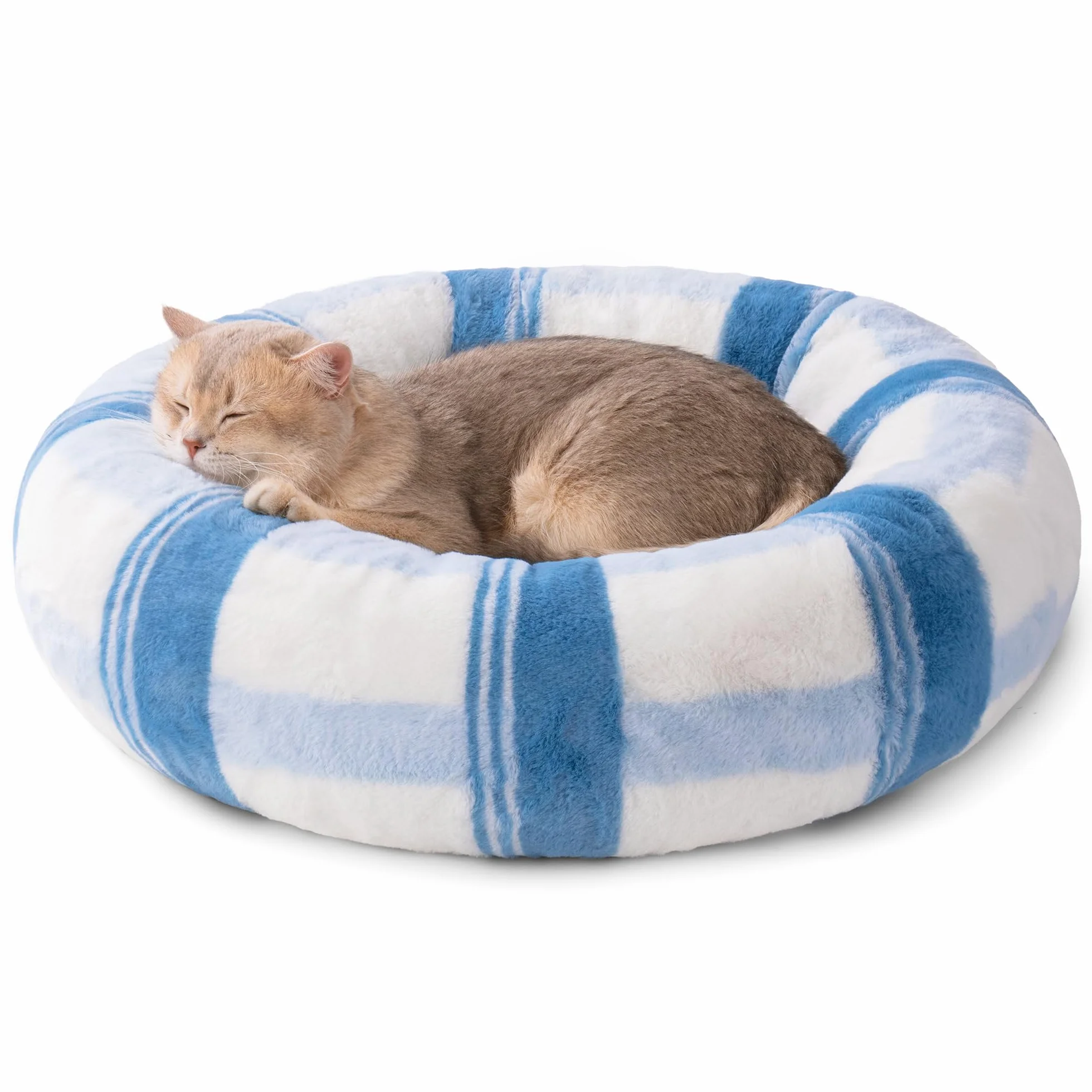 MEWOOFUN Sofa dla kota, legowisko puszyste, niebieski w kratę, M