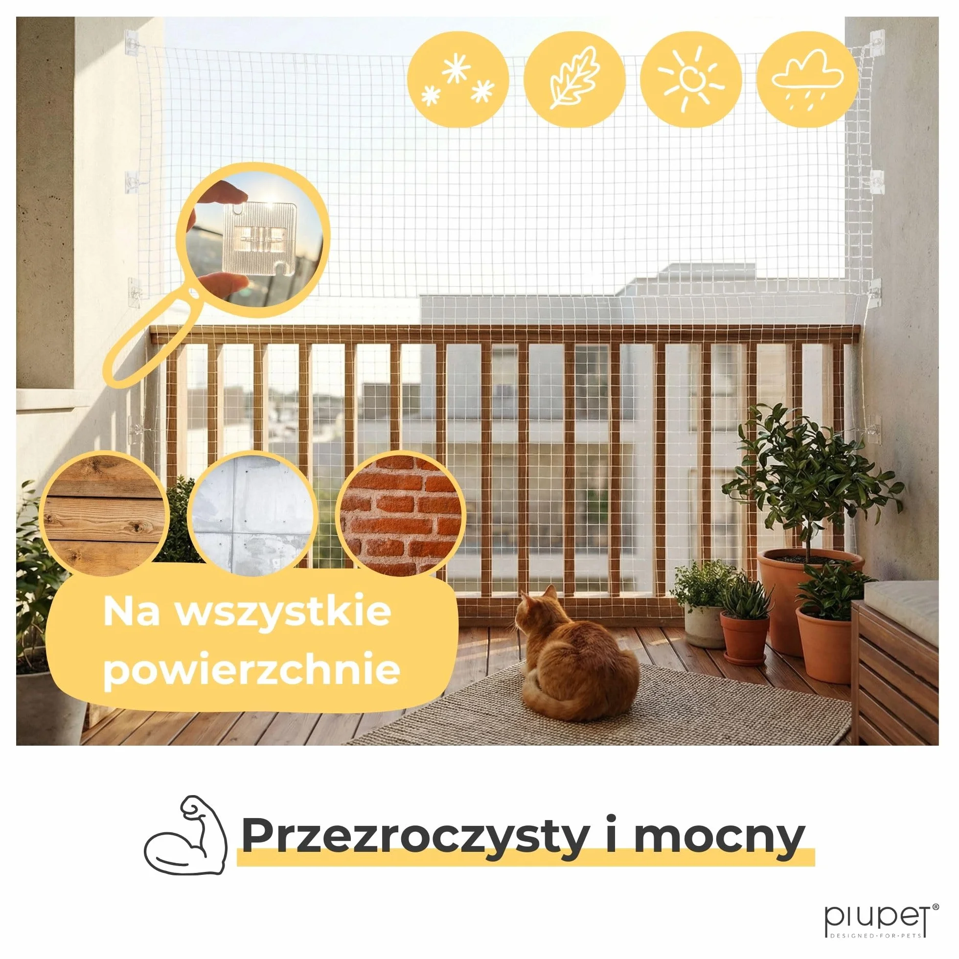 PiuPet® haki samoprzylepne do siatki dla kota bez wiercenia przezroczyste z klejem silikonowym 100 sztuk
