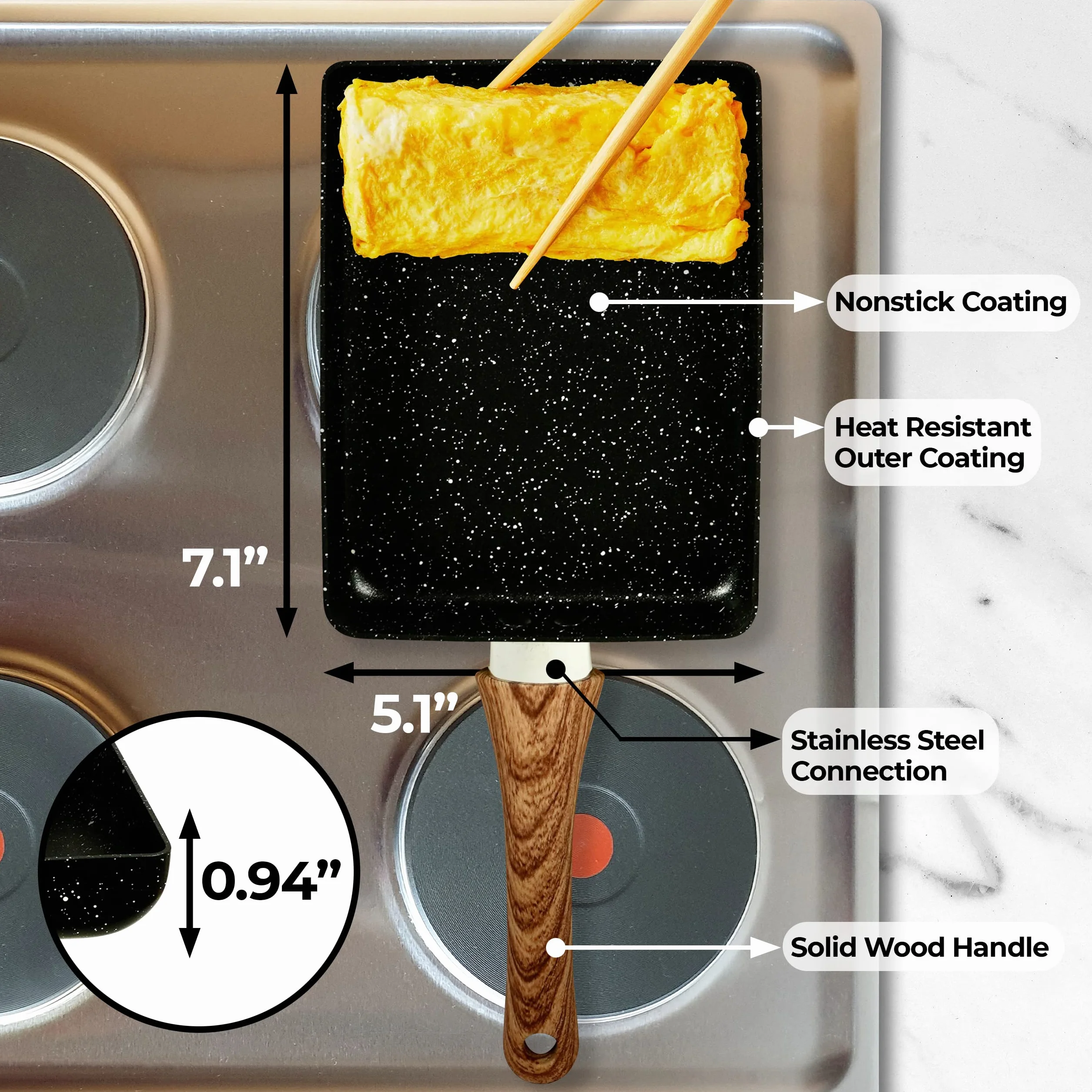 Tamagoyaki patelnia, japońskie naczynia kuchenne, patelnia do jajek, japońska patelnia do omletów, prostokątna patelnia, japońskie akcesoria kuchenne, kwadratowa patelnia, maszyna do omletów