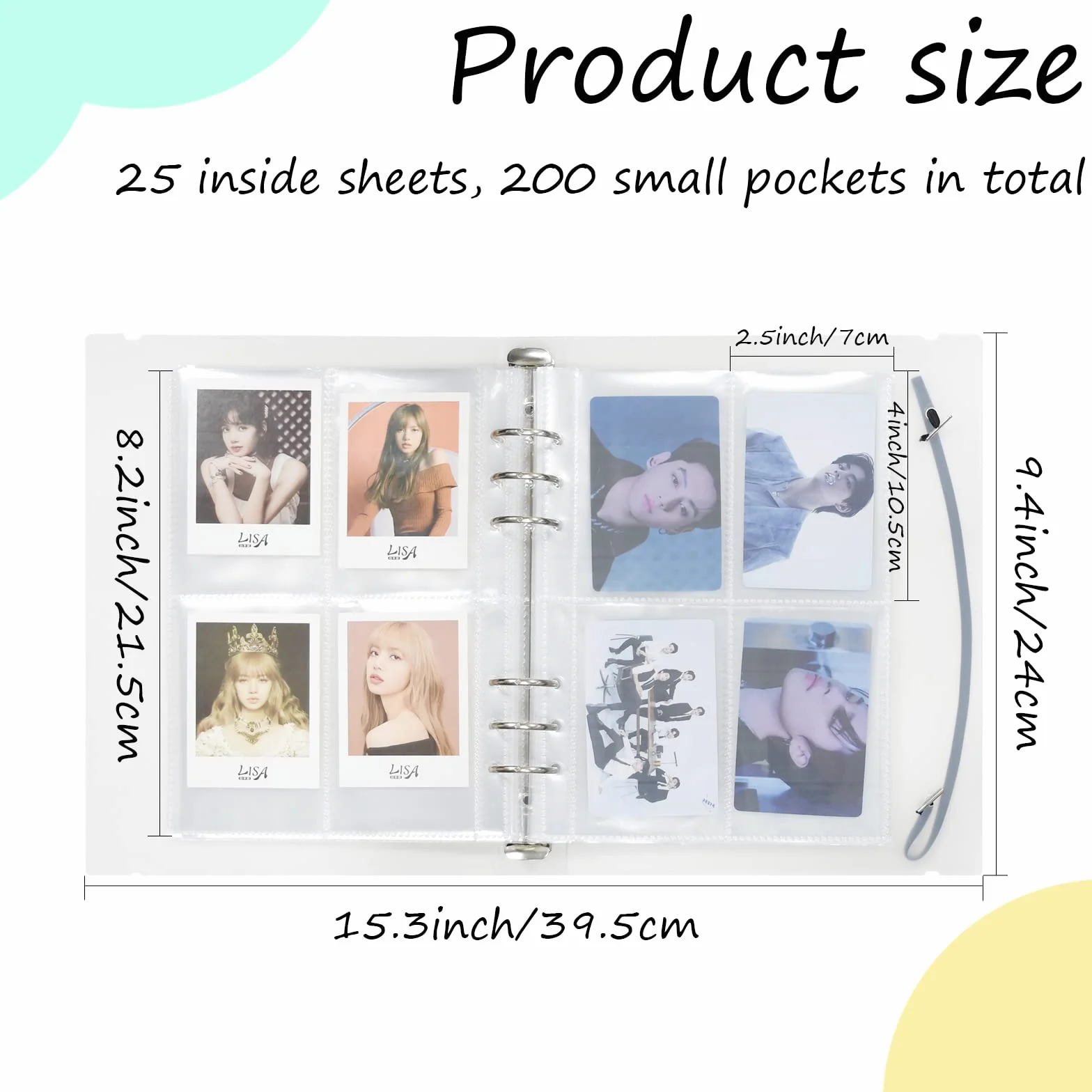 Album fotograficzny z kartami, Kpop, 25 koszulek, 200 kieszeni, 10,2 cm, do uzupełnienia, format A5, 6 pierścieni, segregator, scrapbooking, koszulki na karty, wodoodporny, biały