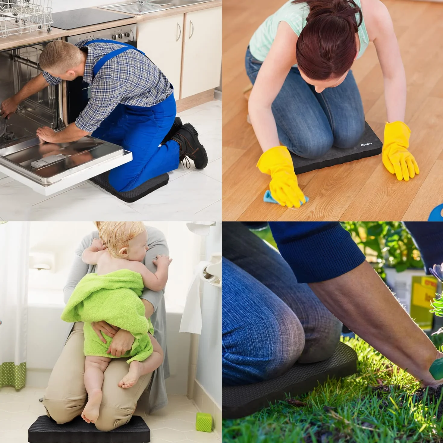 Ohuhu Wygodna ogrodowa poduszka na klęczenie, 2 sztuki, 4 cm, bardzo gruba mata na klęczenie, wygodne ochraniacze na kolana do ogrodu, na zewnątrz, do pracy, miękka poduszka na kolana z pianki EVA,