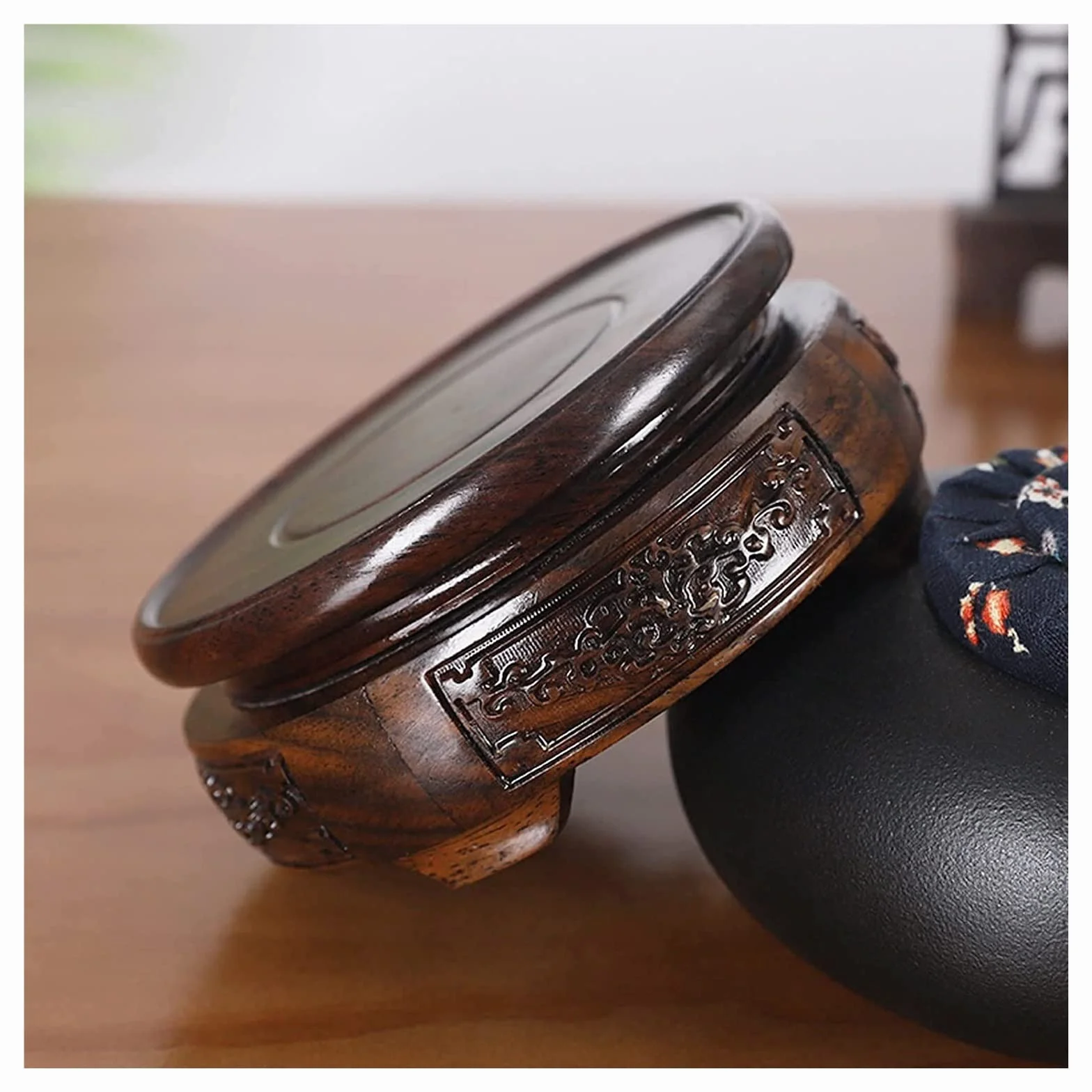 Chińskie stojaki z drewna, obrotowe obrotowe stoły wazonowe Podstawa Turnable Display, mini drewniane stolec stolak praktyczny (Color : Brown Round, Size : 15cm/5.9in)