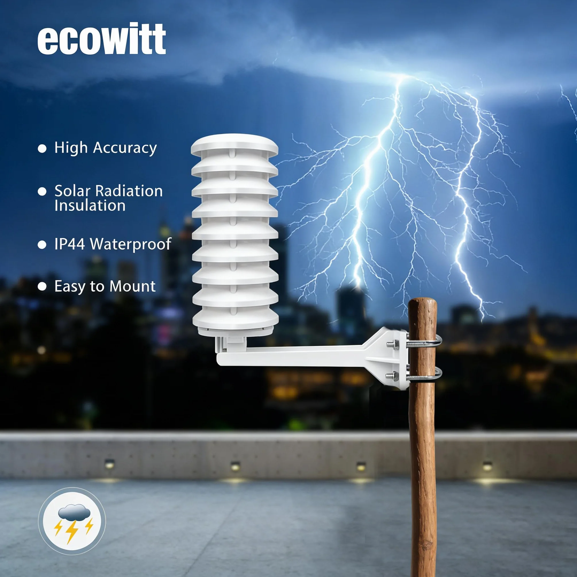 Ecowitt bezprzewodowy czujnik wykrywania piorunów WH57, zewnętrzny czujnik stacji pogodowej dla ekosystemu Ecowitt, tylko akcesorium 868MHz