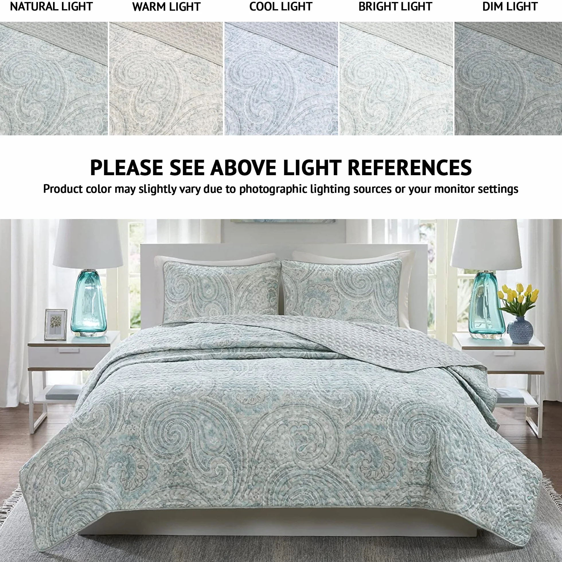 Comfort Spaces Zestaw kołder - modna letnia poszewka Paisley, przytulna narzuta, lekka całoroczna warstwa pościeli na zimę, pasujące szamy, King/Cal King, Kashmir Paisley Blue