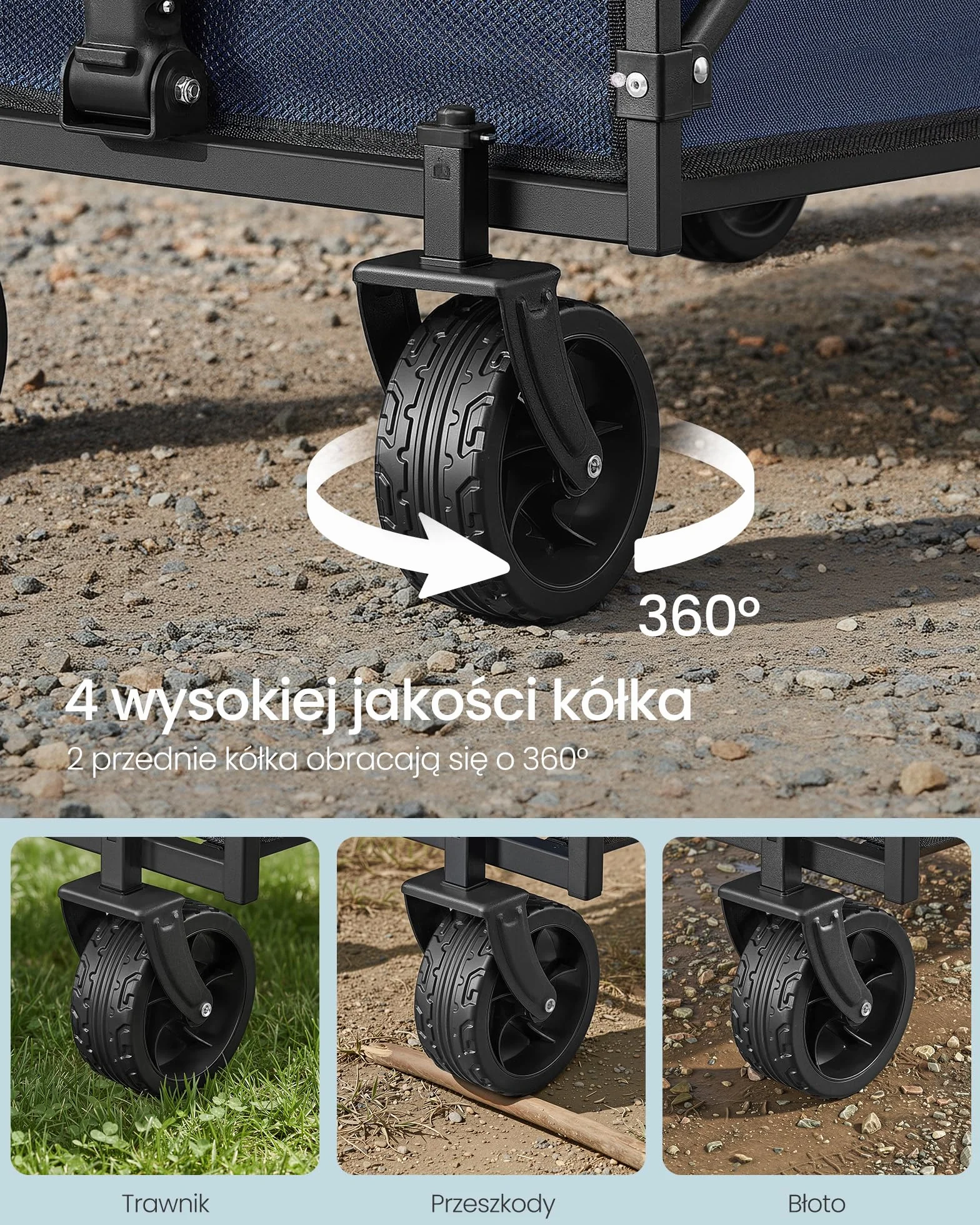 SONGMICS Kleiner Handwagen faltbar, Gartenwagen, kompakt, mit Griff, mit 4 Verstärkten Rollen, davon 2 Universalräder, bis 120 kg belastbar, Outdoor, Garten, 150 L, mitternachtsblau GFW150QE01