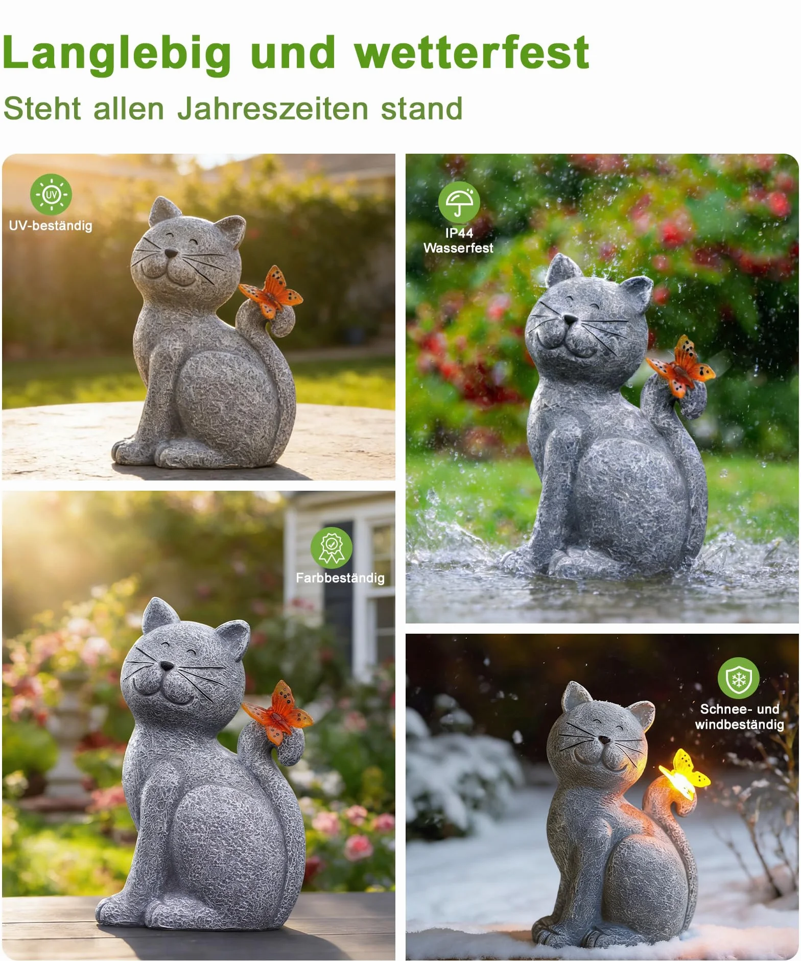 Yeomoo Figurki kotów z solarnymi motylami, dekoracja do salonu, dekoracja ogrodowa na zewnątrz: zabawny prezent dla kobiet, mamy, prezent urodzinowy, figurki ogrodowe, wodoodporne, do ogrodu, na