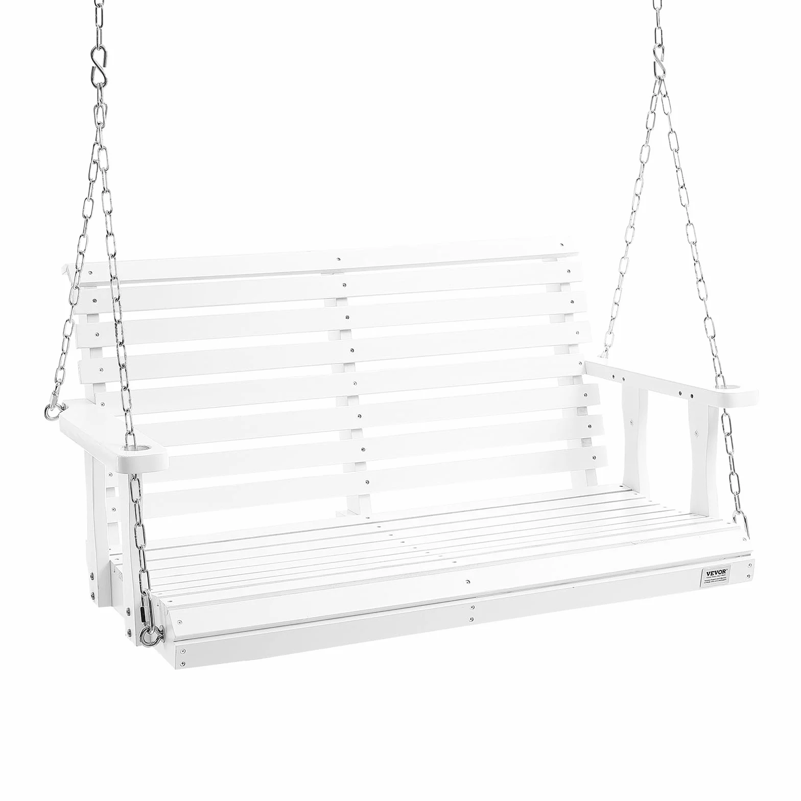 VEVOR Drewniana huśtawka na werandę, 1240 x 710 x 600 mm, ławka tarasowa do podwórza i ogrodu, duża nośność 400 kg, wytrzymała ławka huśtawkowa z łańcuchem wiszącym do użytku na zewnątrz, biała