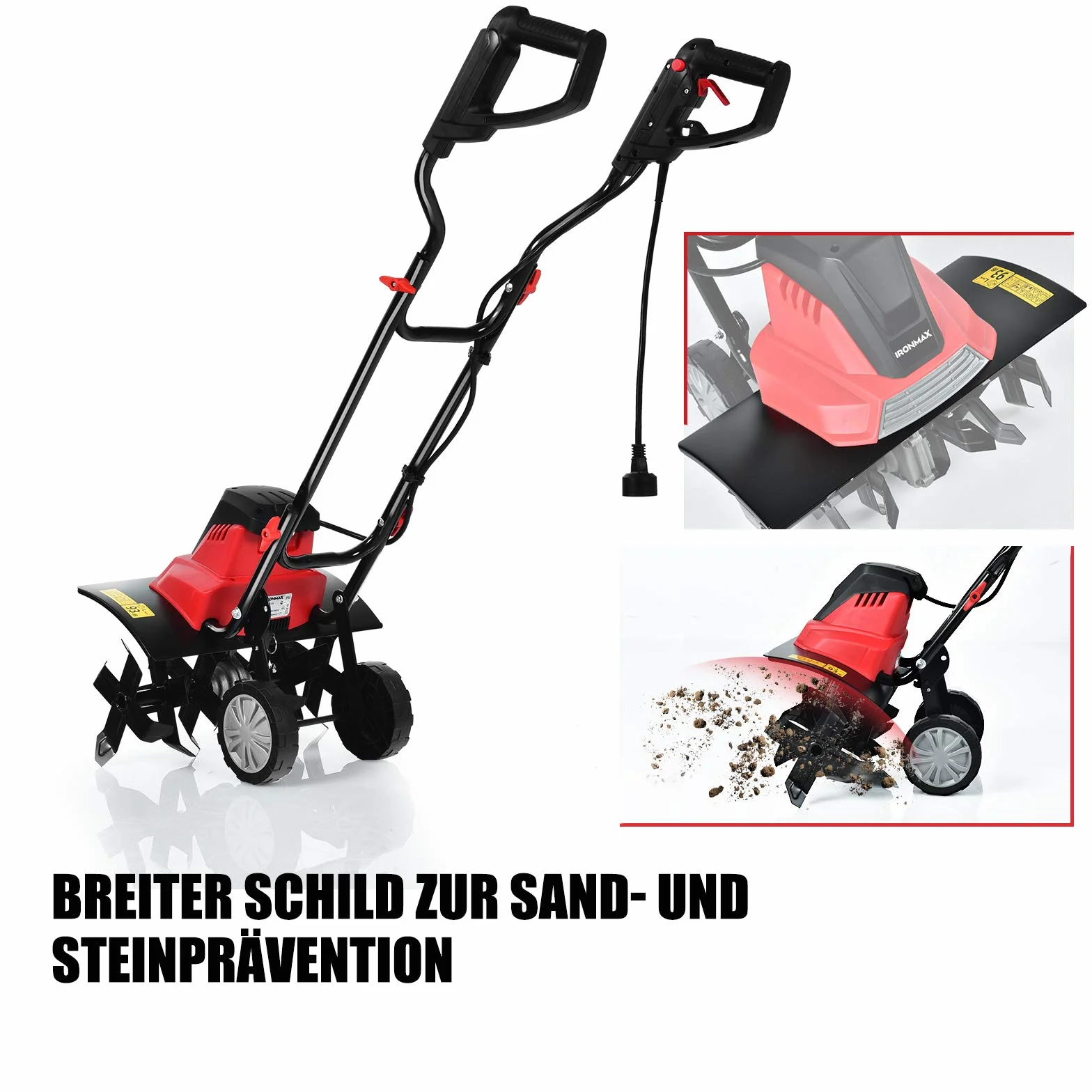 GOPLUS Elektryczna rozdrabniarka ziemna, 1500 W, z 6 ostrzami do siekania, głębokość robocza 220 mm, szerokość robocza 430 mm, składane kółka, składany drążek kierowniczy do wyładowywania ziemi