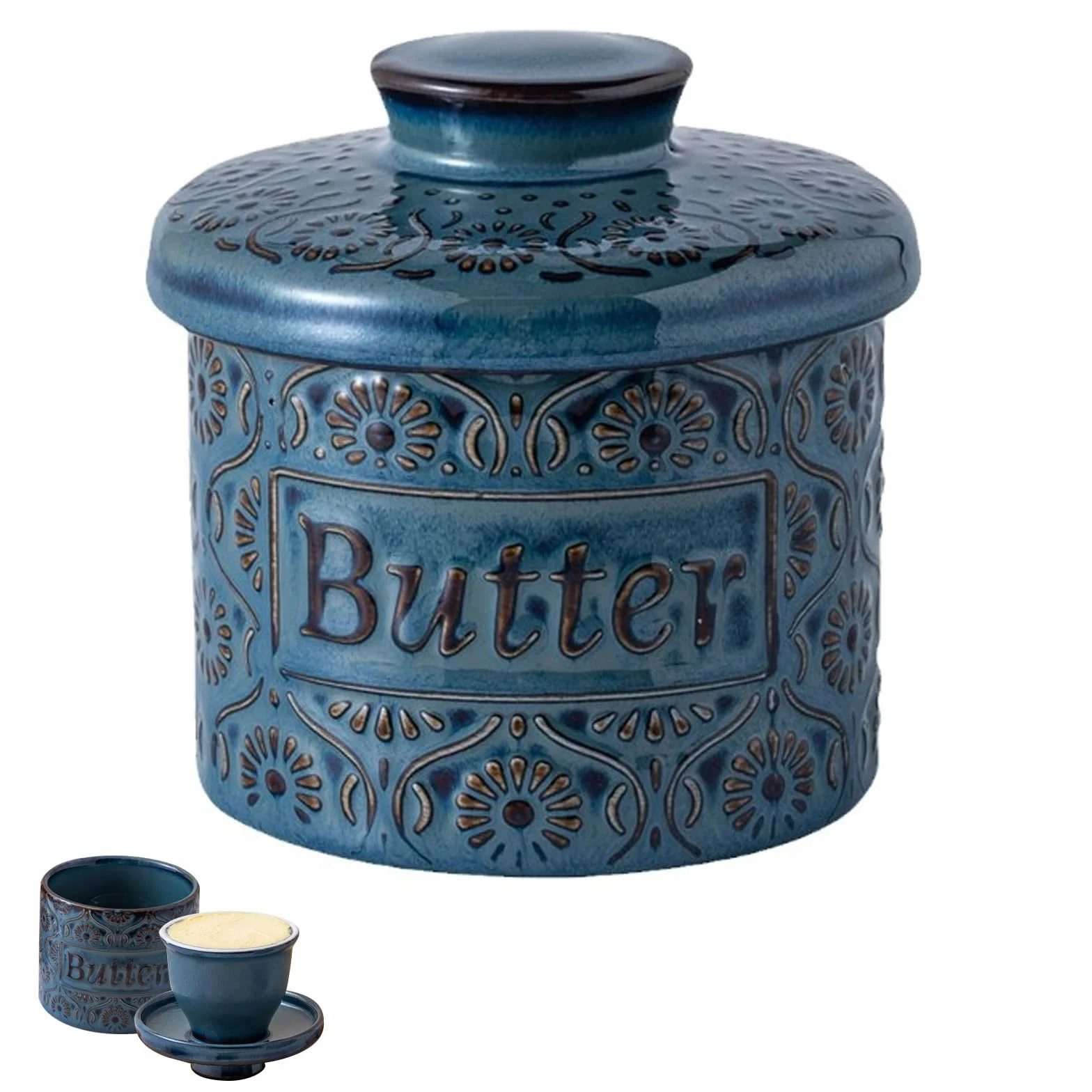 Ceramiczna maselniczka francuska na 250 g masła, ceramiczny dzban na masło z pokrywką
