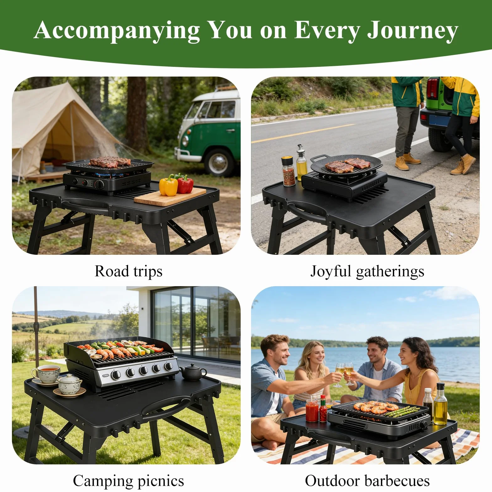 Wózek do grillowania na świeżym powietrzu do Weber Q100/Q200/Q300, Enders Urban, Burnhard Wayne, Ninja Woodfire, przenośny wózek do serwowania, stojak do grillowania na świeżym powietrzu, stół