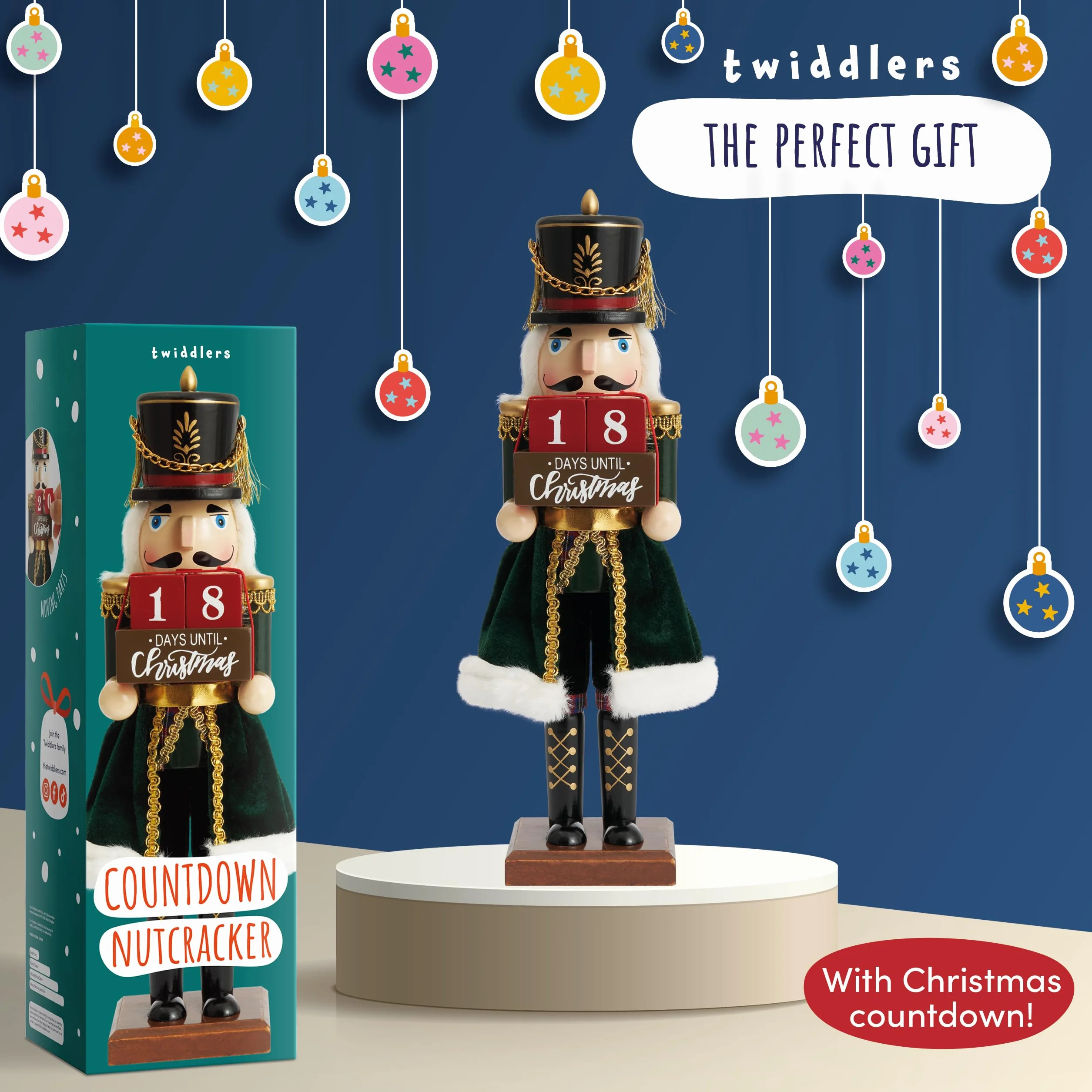 THE TWIDDLERS - Boże Narodzenie Odliczanie Drewniany Dziadek do Orzechów Żołnierz, 30 cm / 12" w świątecznych kolorach - Wysokiej jakości ręcznie robiona sosna klasyczna tradycyjna ozdoba, ozdoby