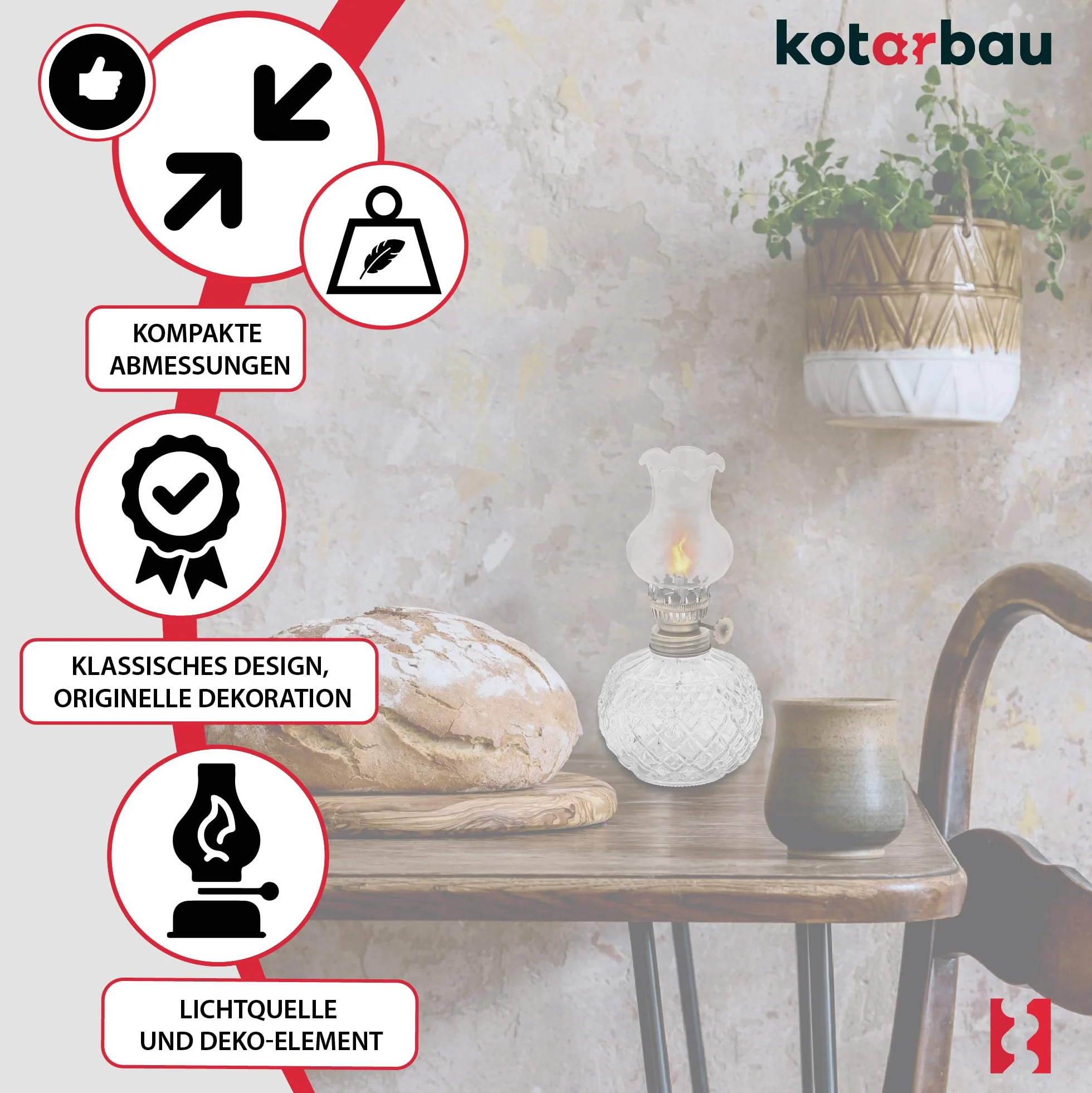 KOTARBAU Lampa naftowa mini 19 cm Szkło