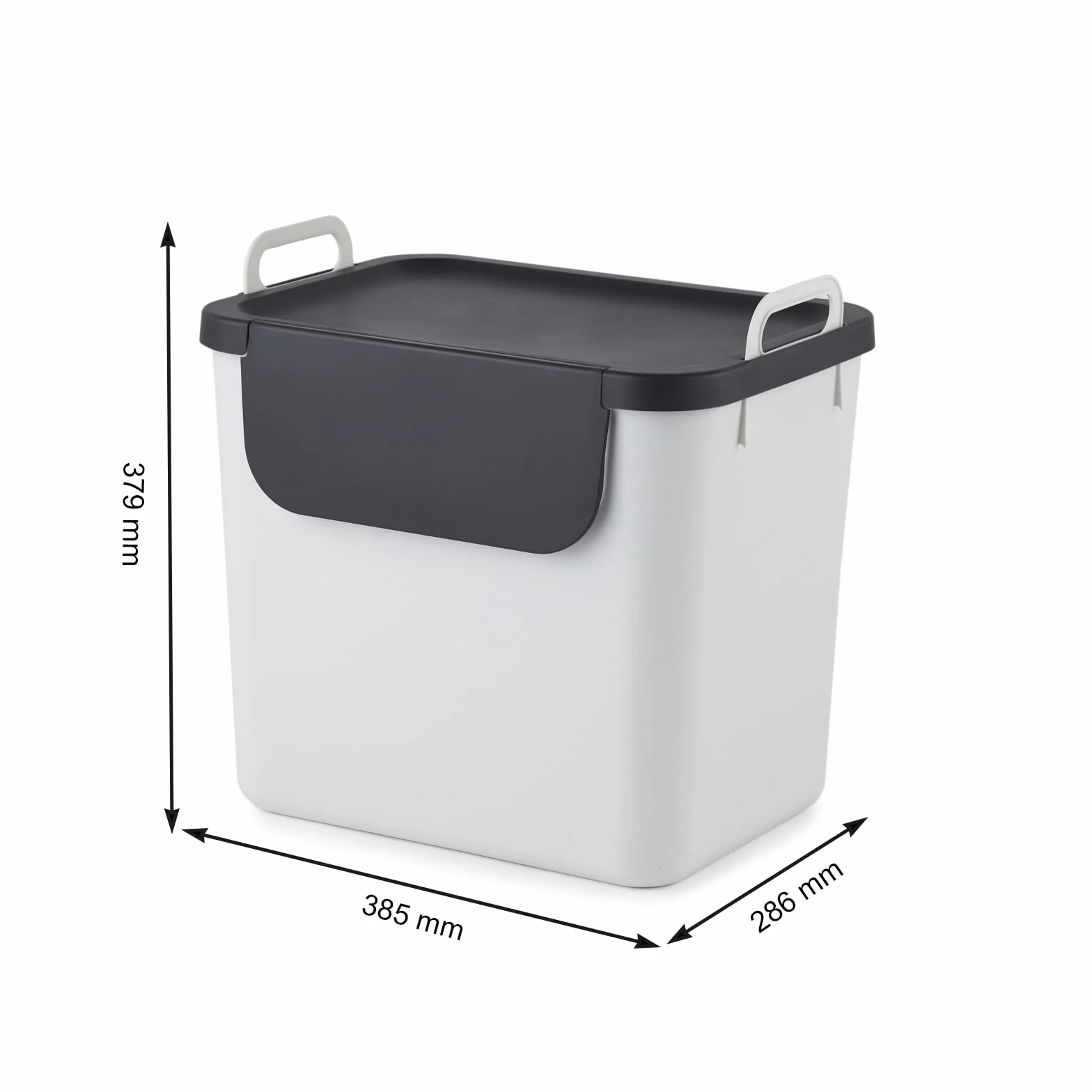 Jive system segregacji śmieci, zestaw 3 sztuk, 30 l, do kuchni, tworzywo sztuczne (z recyklingu PP), ciemnoszary/biały/zielony, 3 x 30 l (39,8 x 29,8 x 50,1 cm)