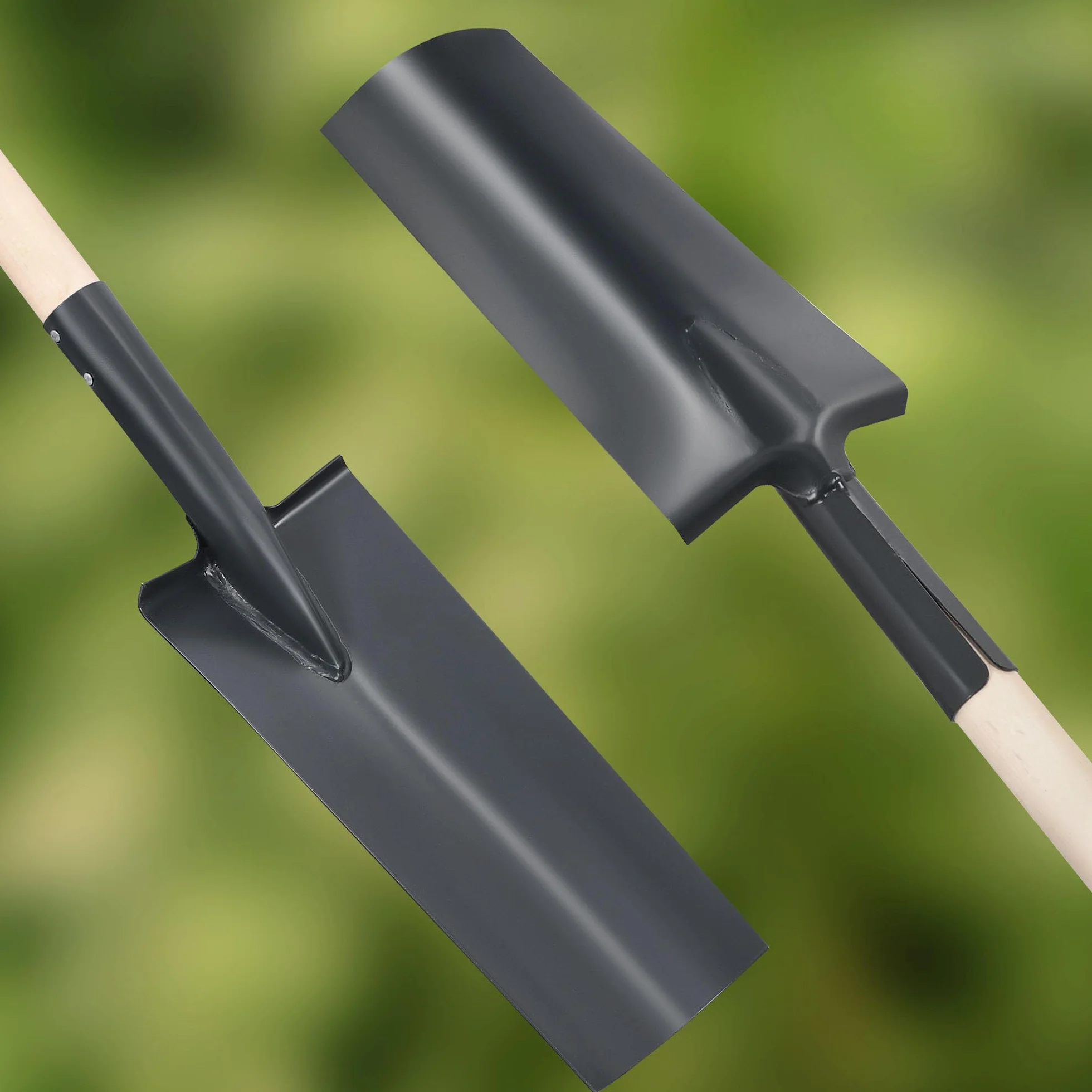 KOTARBAU® Szpatułka drenażowa 380 x 147 mm do średnicy trzonka 38 mm blacha stalowa długa wąska do przesadzania z drewnianym trzonkiem Szpadel