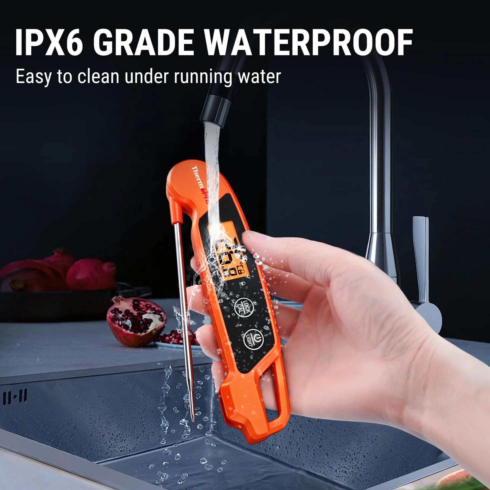 ThermoPro Termometr do mięsa, wodoodporny, do grilla, ze składanymi sondami, z natychmiastowym odczytem, ​​termometr kuchenny, odpowiedni do wody, płynu, grillowania, pieczenia, TP603 | Natychmiastowy odczyt LCD termometr kuchenny z podświetleniem nadaje