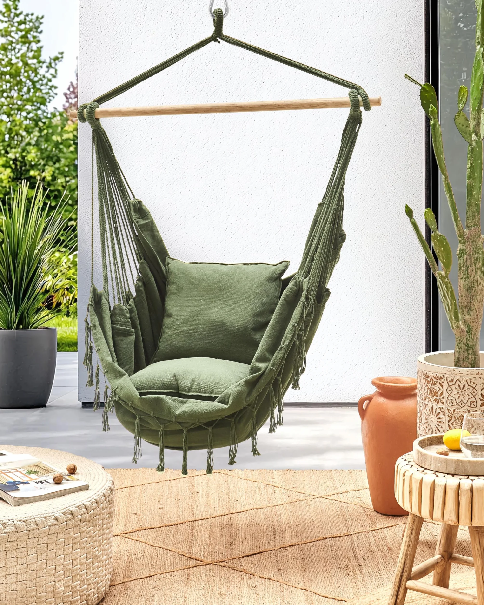 Fotel wiszący hamak krzesło brazylijskie w stylu boho huśtawka zielony Bonea
