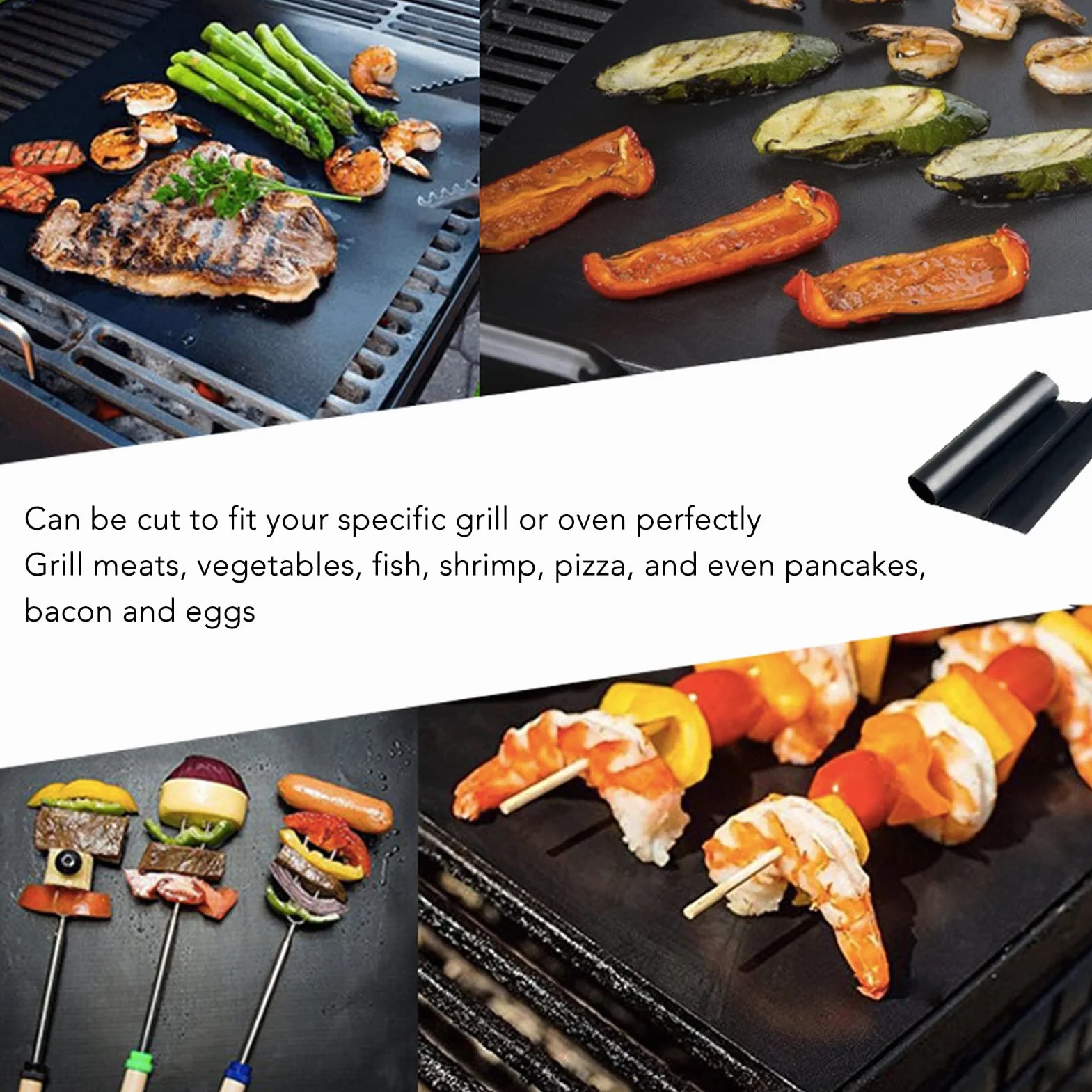BBQ 5-częściowy zestaw mat do grillowania, nieprzywierające, do grilla gazowego, wielokrotnego użytku, do grilla na węgiel drzewny, grilla elektronicznego, piekarnika