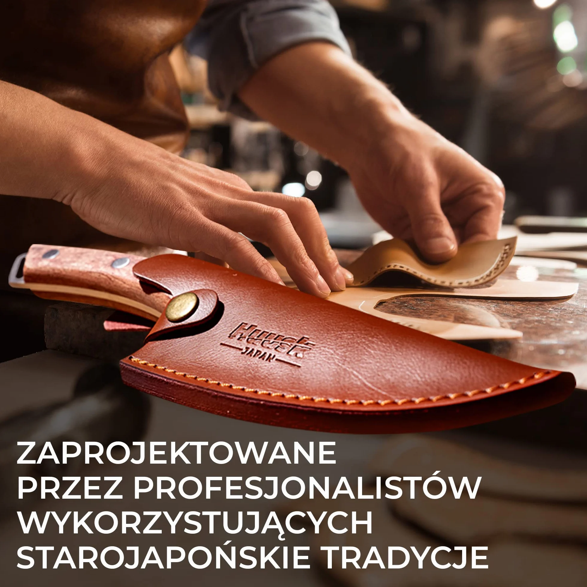 Skórzana Pochewka Premium na Oryginalny Japoński Nóż Szefa Kuchni Huusk, Uchwyt na Nóż Kuchenny