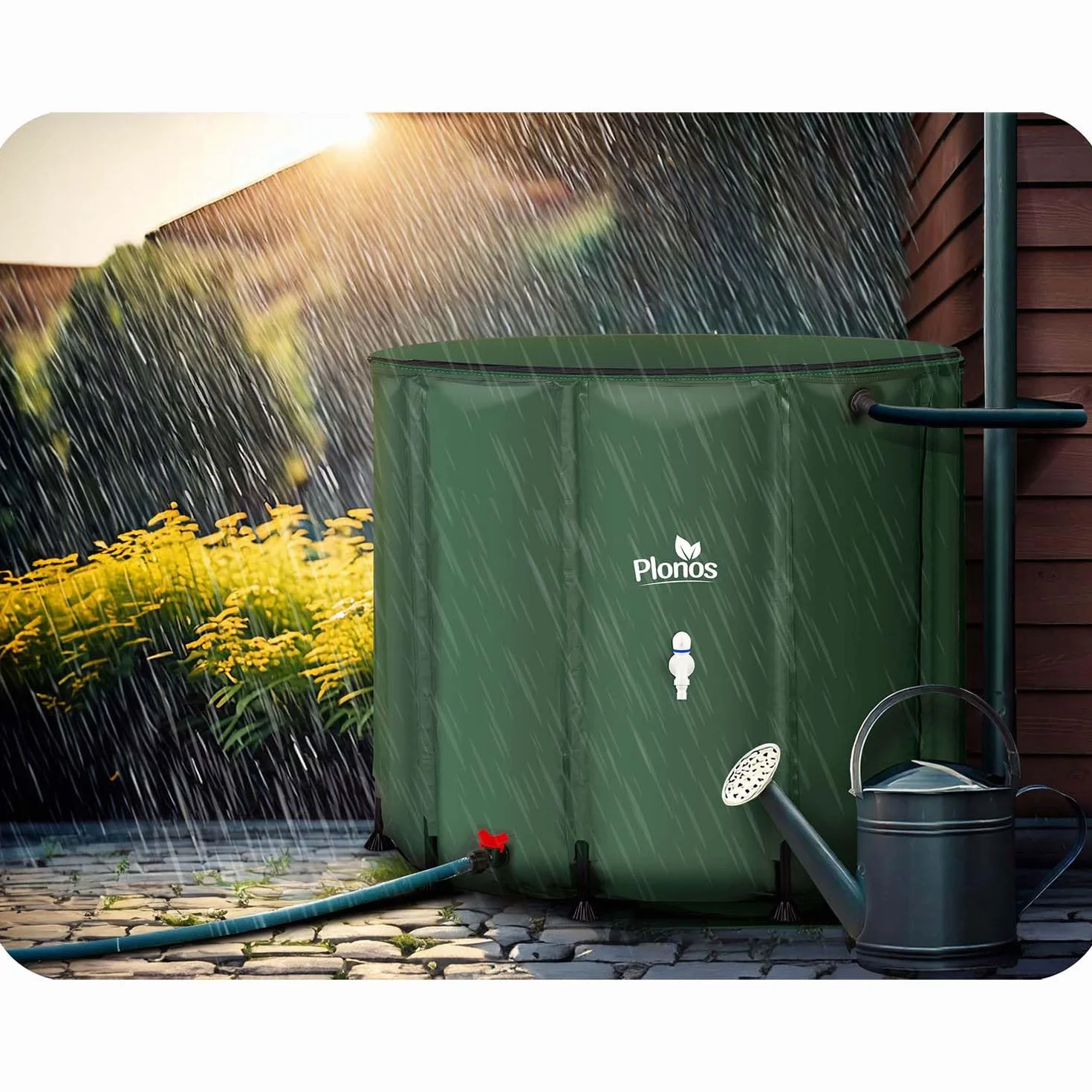 Zbiornik Na Deszczówkę 650 l Beczka Na Wodę Z Zaworem Spustowym 85 x 100 cm Zielony
