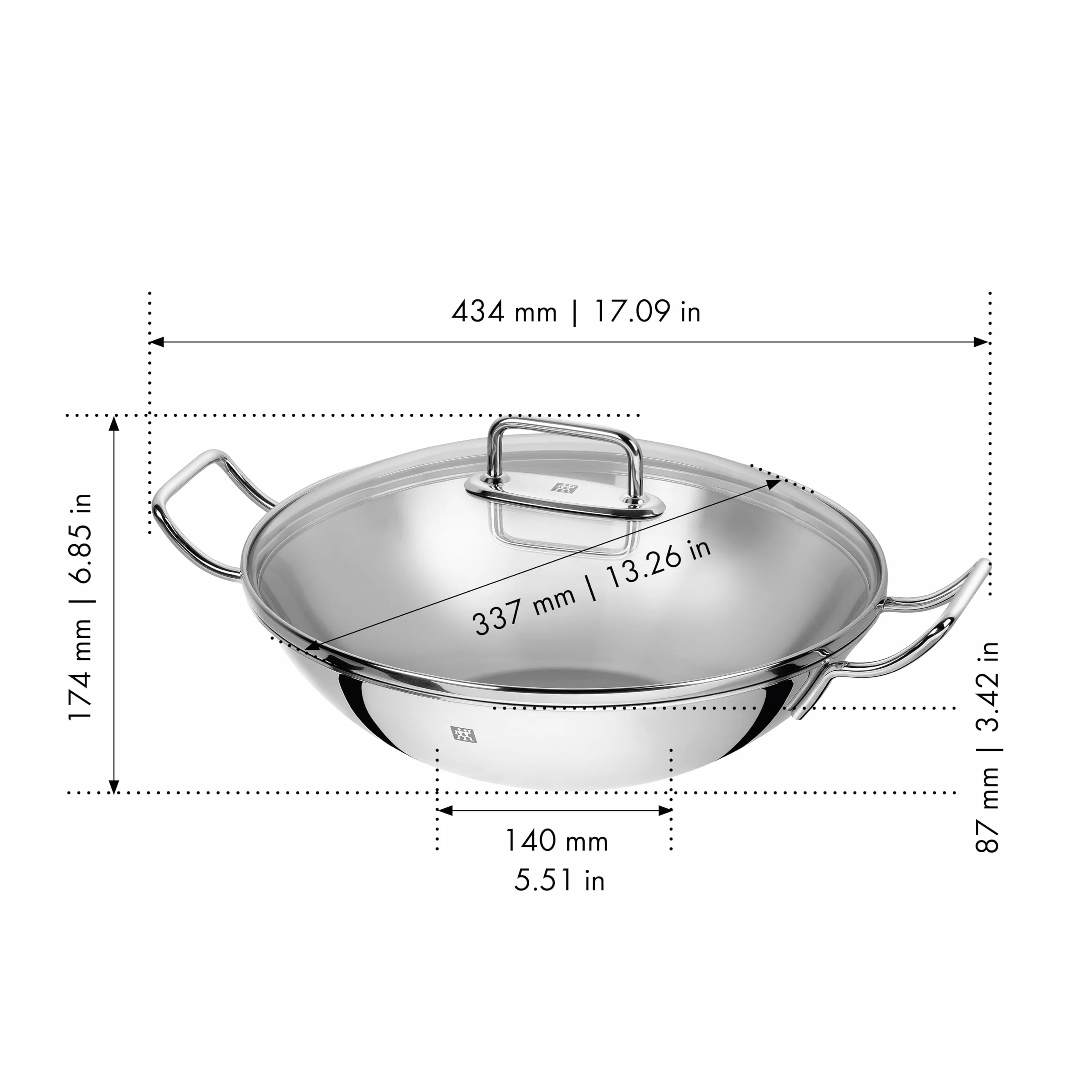 ZWILLING Wok, Inkl. Glasdeckel und herausnehmbaren Gittereinsatz, Induktionsgeeignet, Ø 32 cm, Edelstahl, Plus